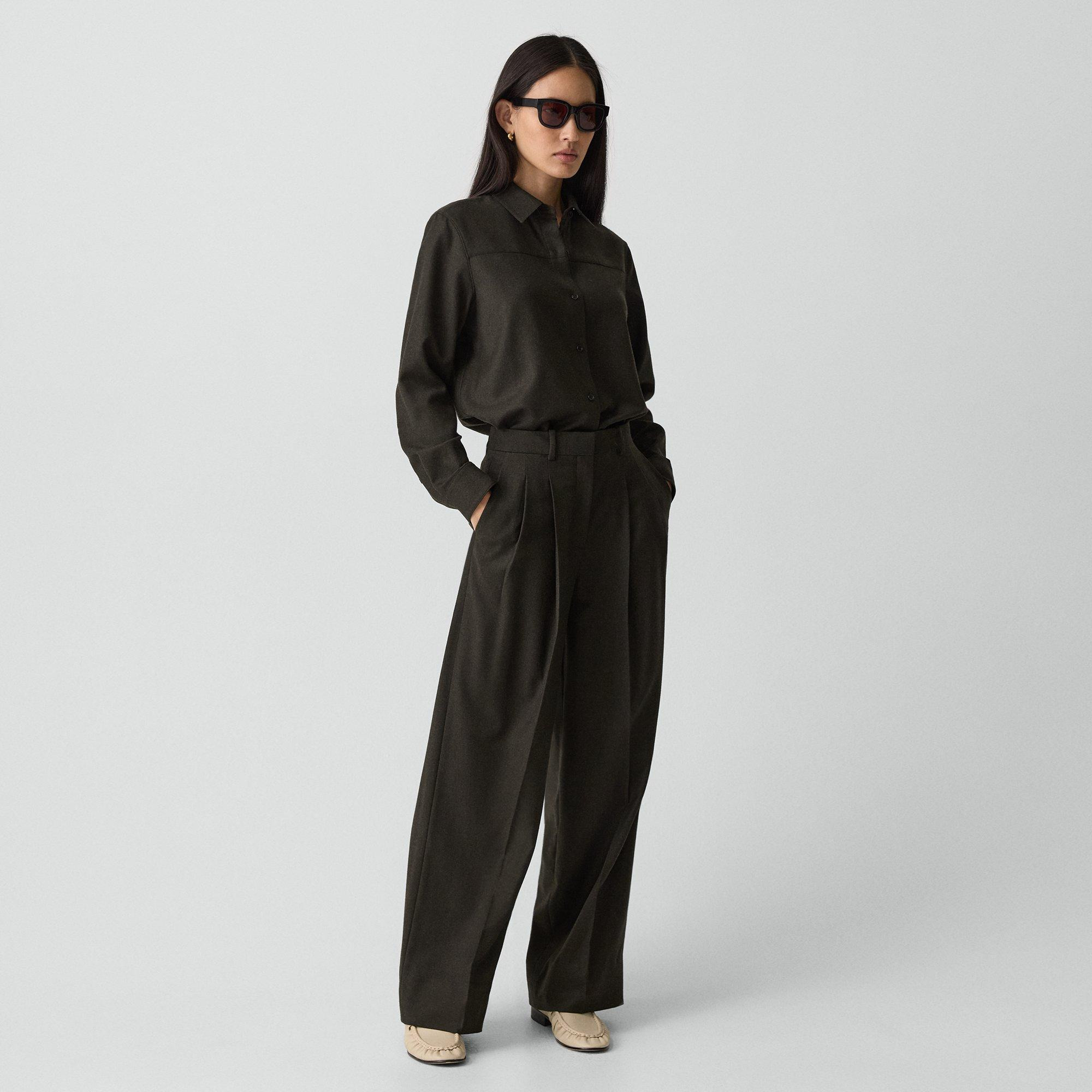 Double Pleat Pant, 33'' in Sleek Flannel - 3
