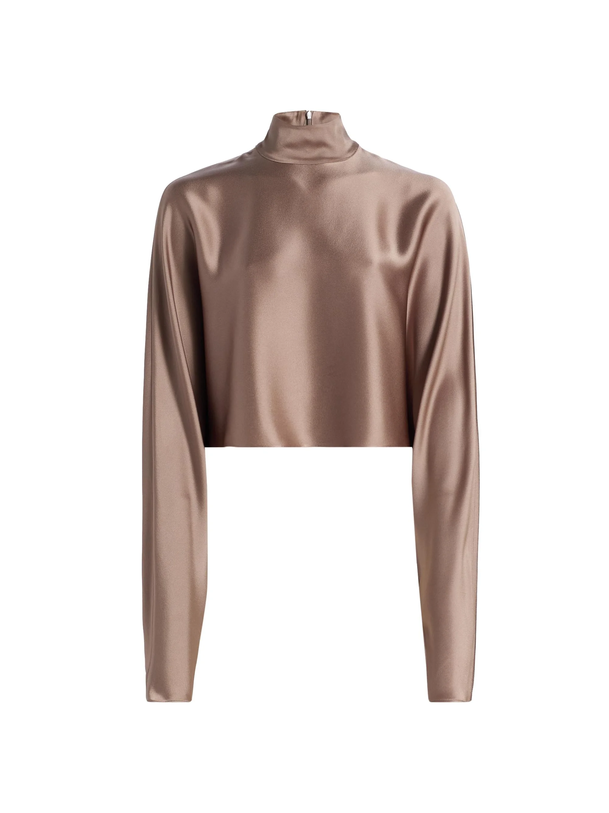Women's Caftan Balloon-Sleeve Turtleneck Satin Top - Cinder - 1