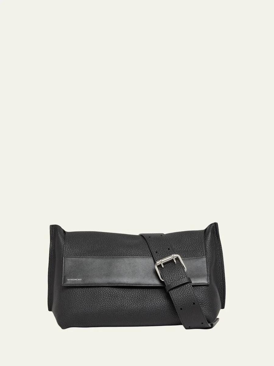 Men's Leather Flap-Top Crossbody Bag - 1
