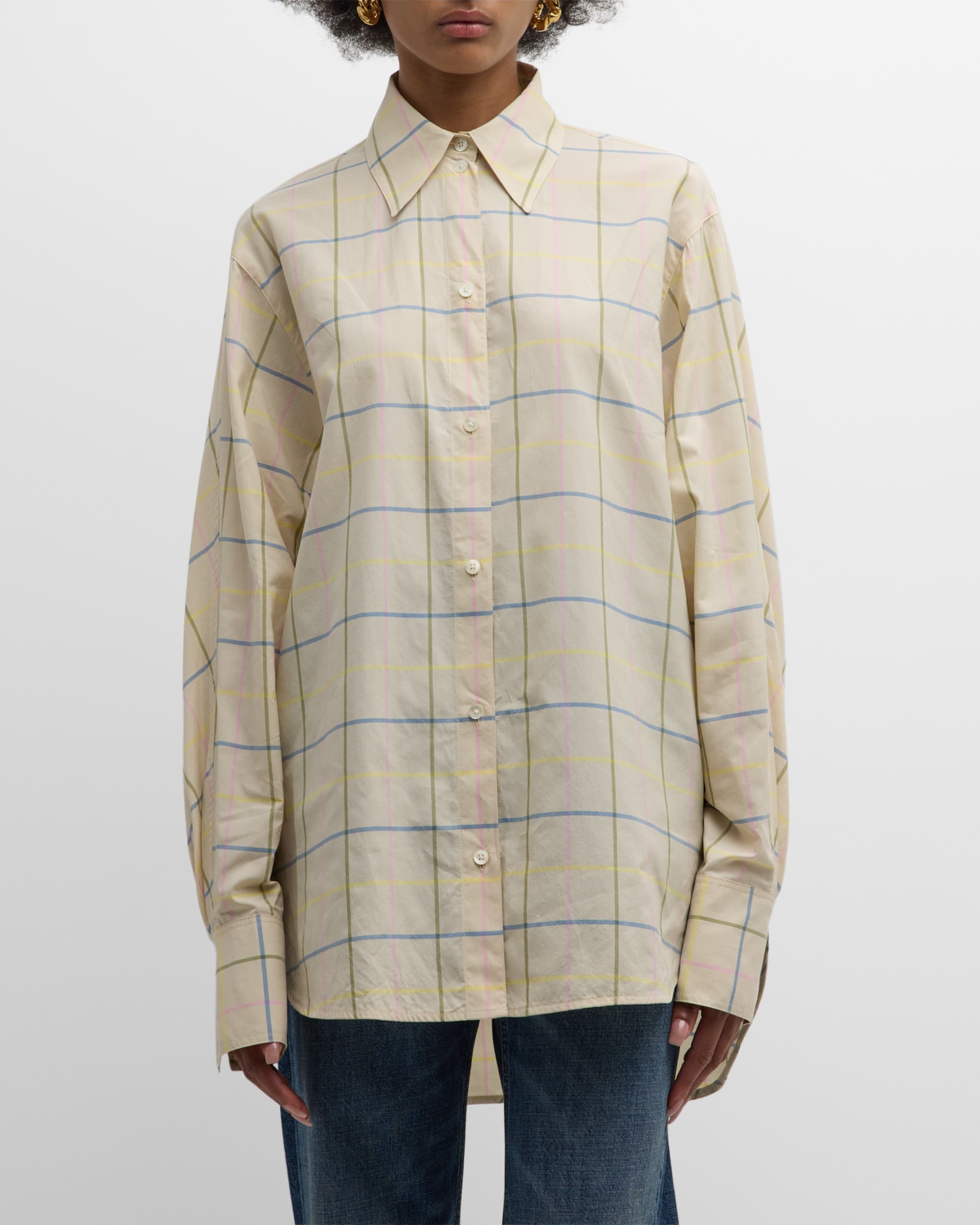 Plaid Poplin Button-Front Shirt - 2