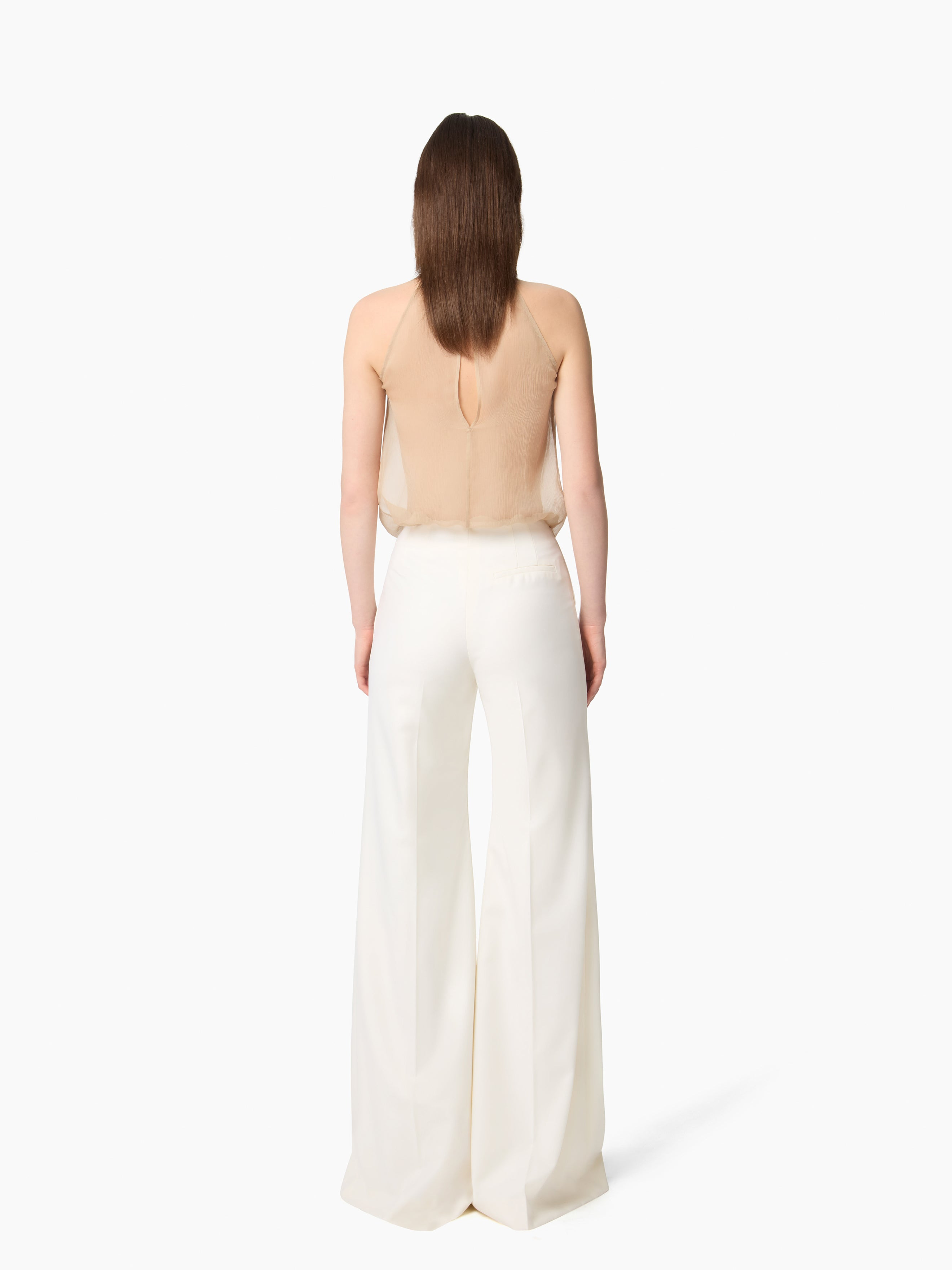 Sleeveless Beige Lavalliere Shirt - 4