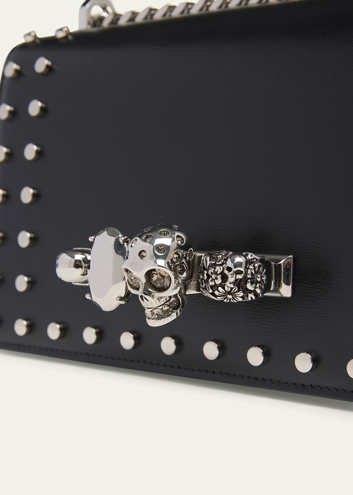 Jeweled Calfskin Leather Satchel Bag - 5
