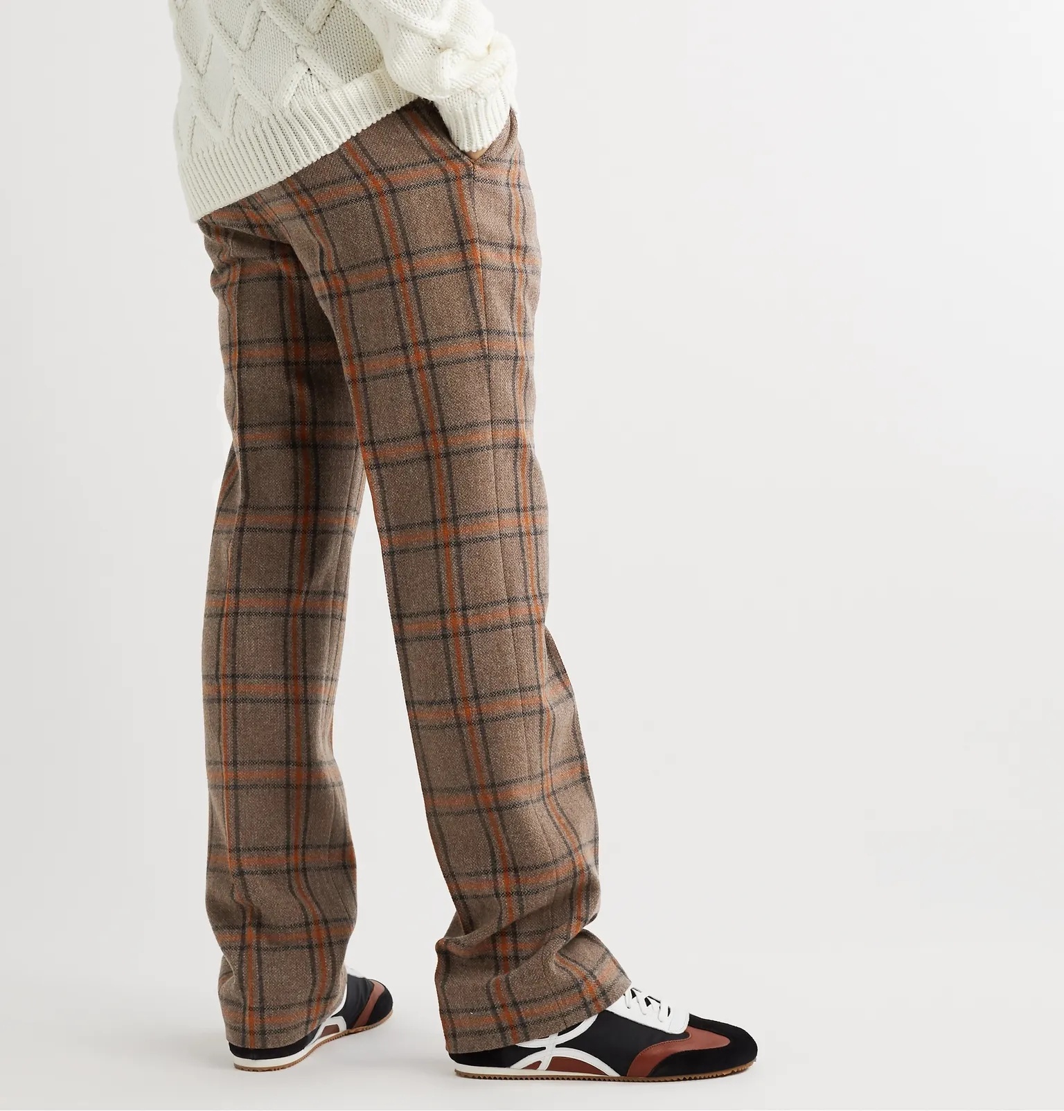 Wide-Leg Checked Wool Trousers - 4