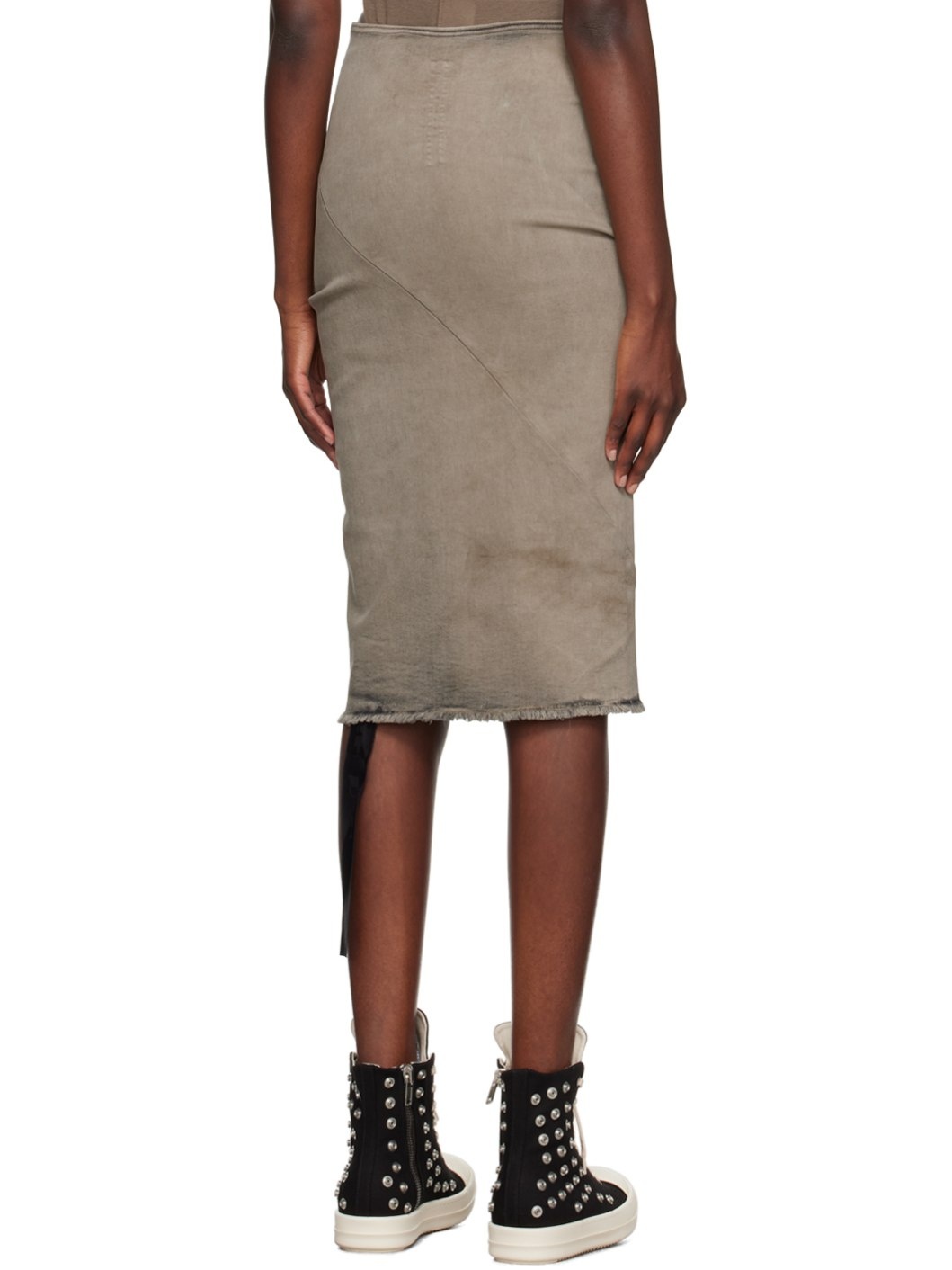 Gray Frayed Denim Midi Skirt - 3