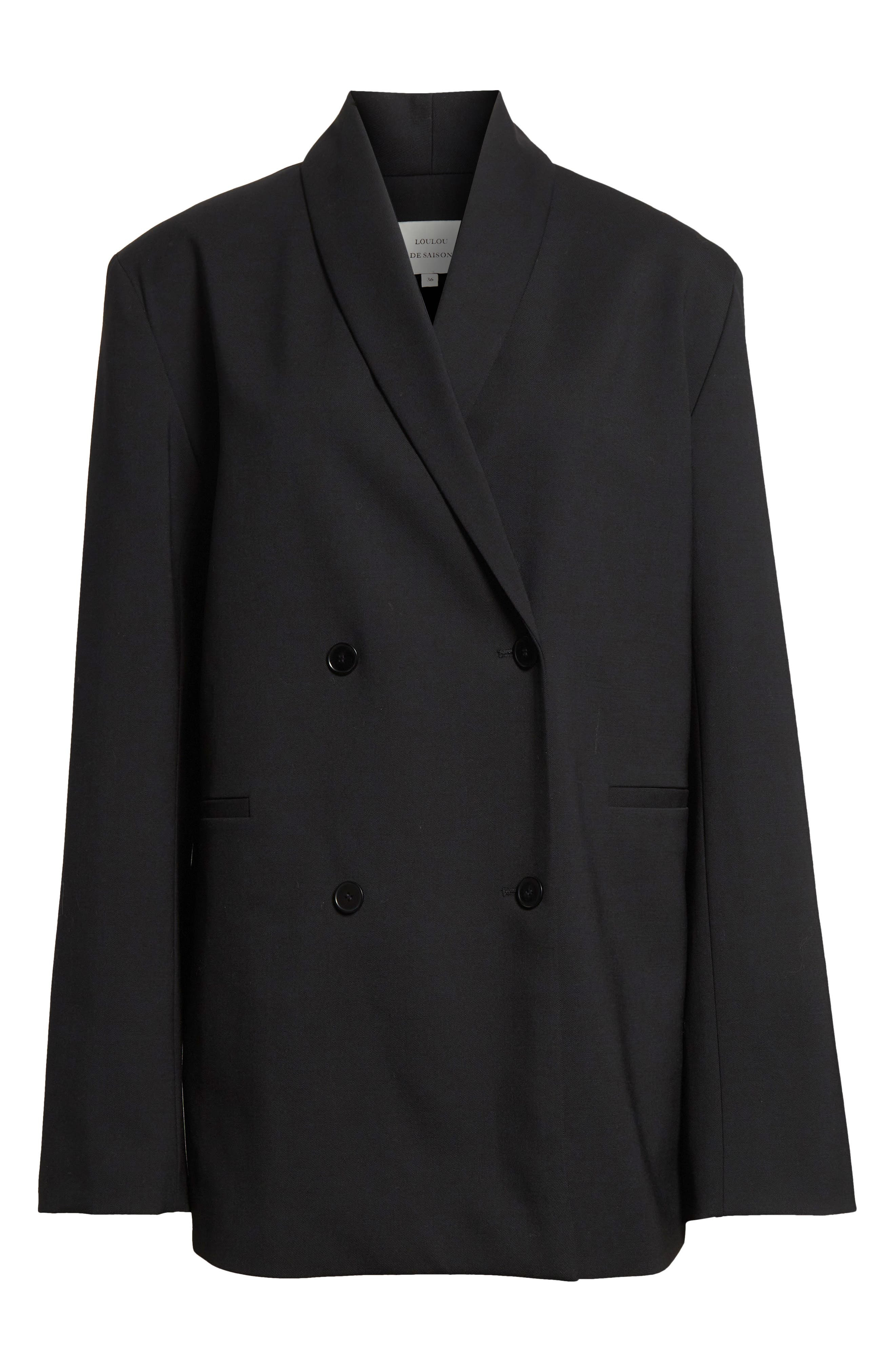 LOULOU DE SAISON Sancia Double Breasted Stretch Virgin Wool Blazer in Black at Nordstrom - 7