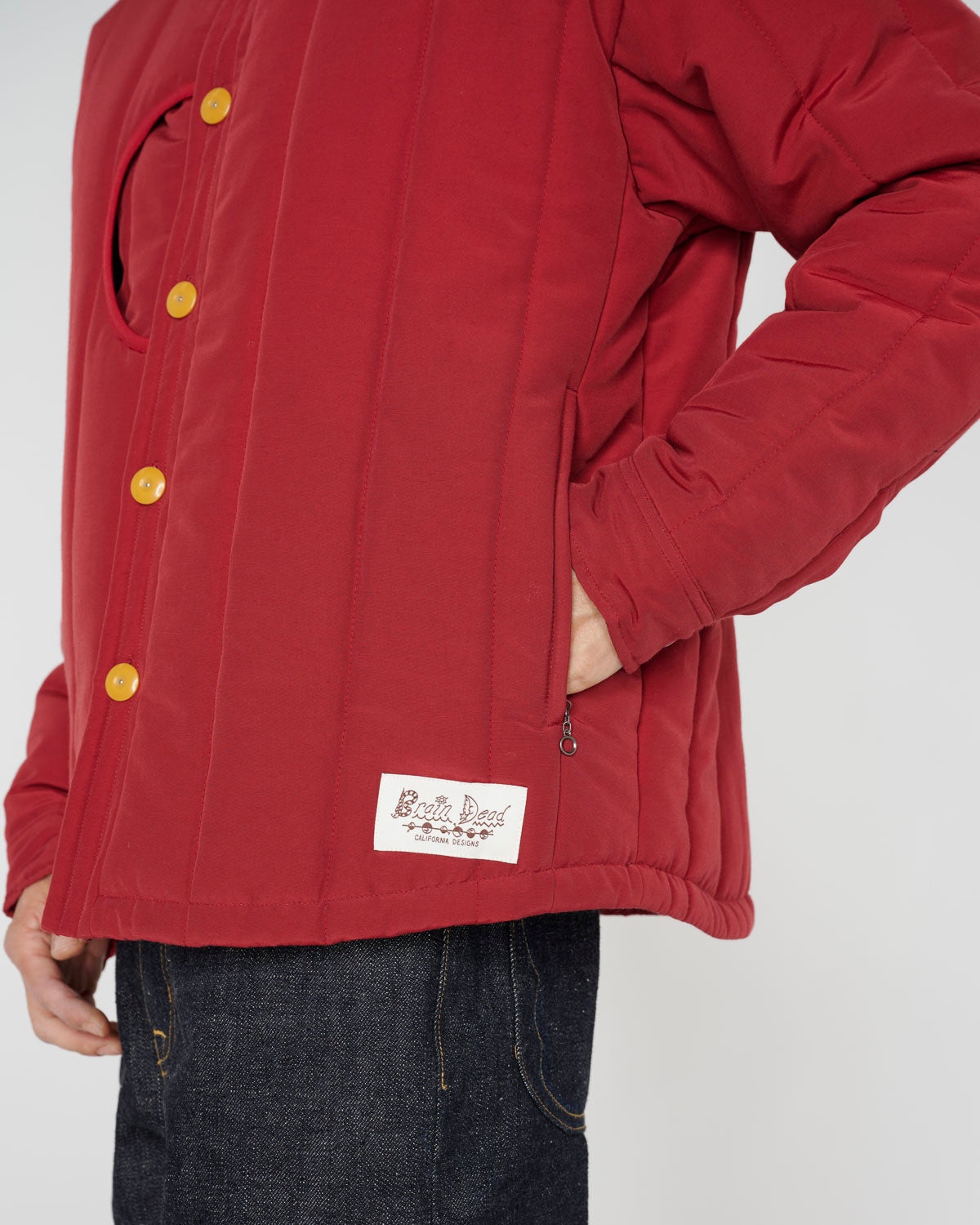 Puffer Button Up Shirt Jacket - Red - 5