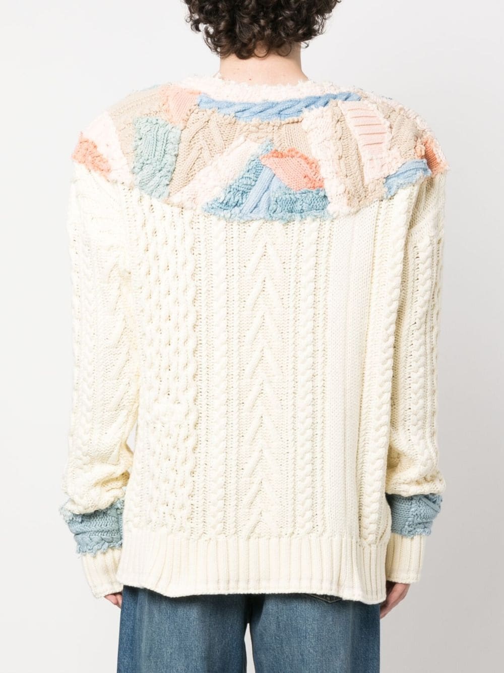 patchwork cable-knit jumper - 4