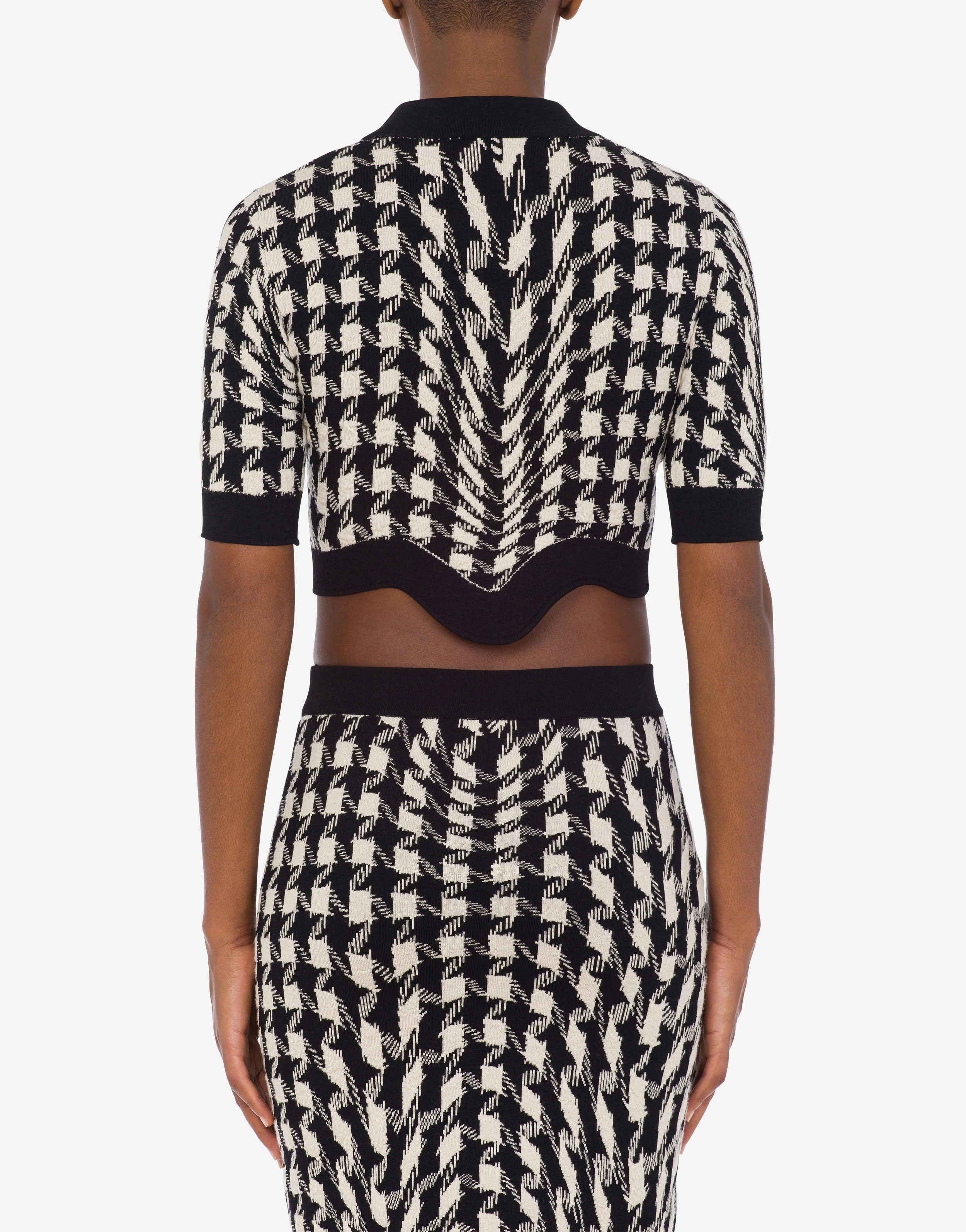 MORPHED PIED DE POULE STRETCH KNIT CROP TOP - 3