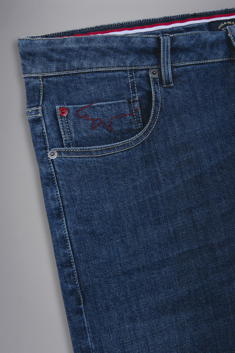 RED RIVET STRETCH COTTON JEANS 5