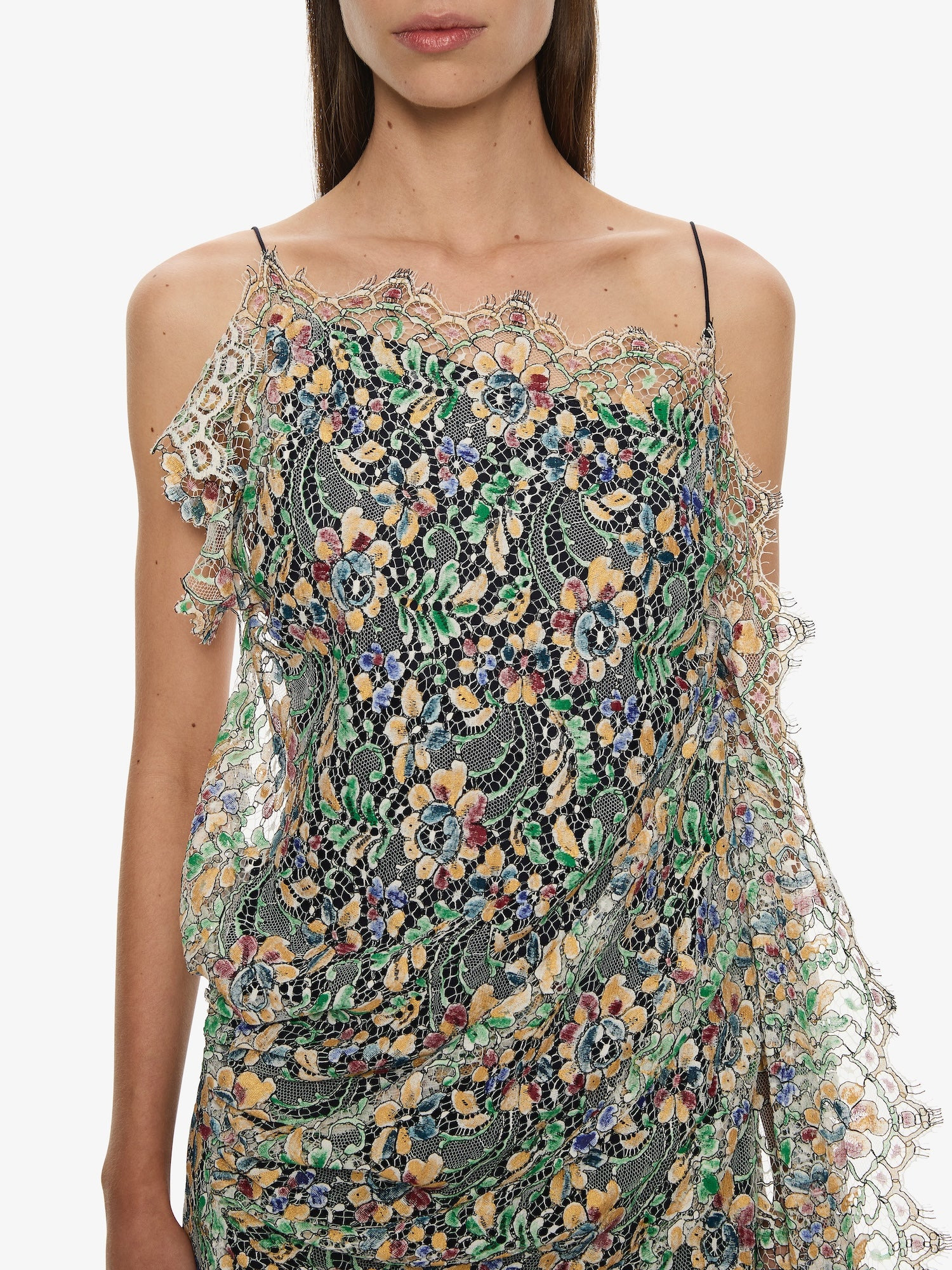 Hand Painted Draped Lace Mini Dress - 4