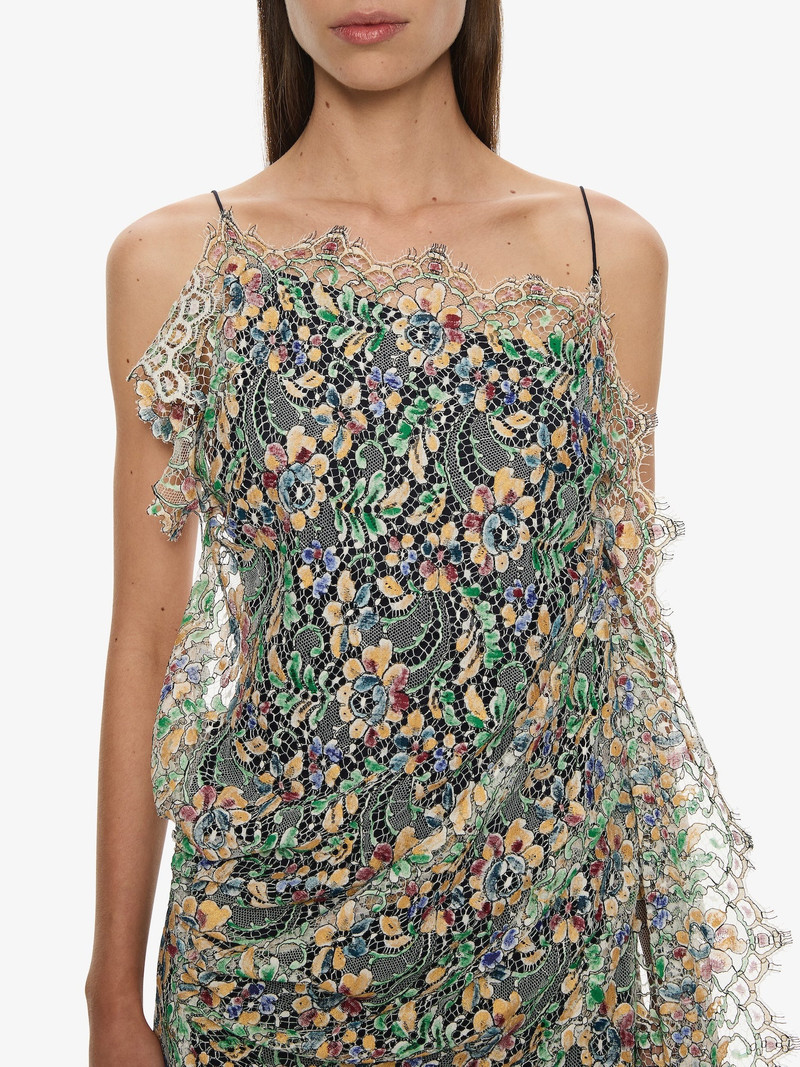 Hand Painted Draped Lace Mini Dress 4