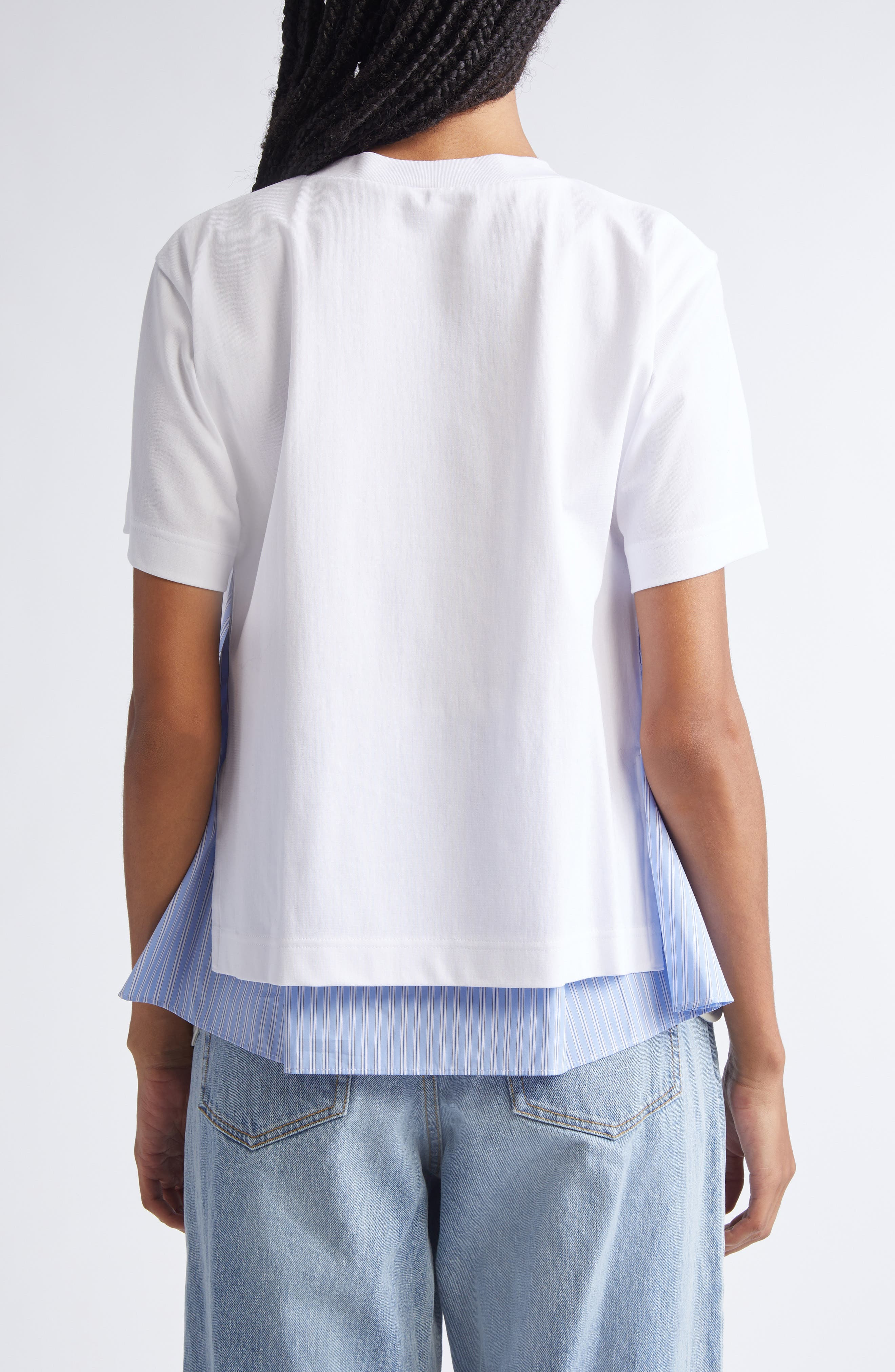 Sacai Mixed Media Jersey & Poplin Pocket T-Shirt in White/Light Blue Stripe at Nordstrom - 3