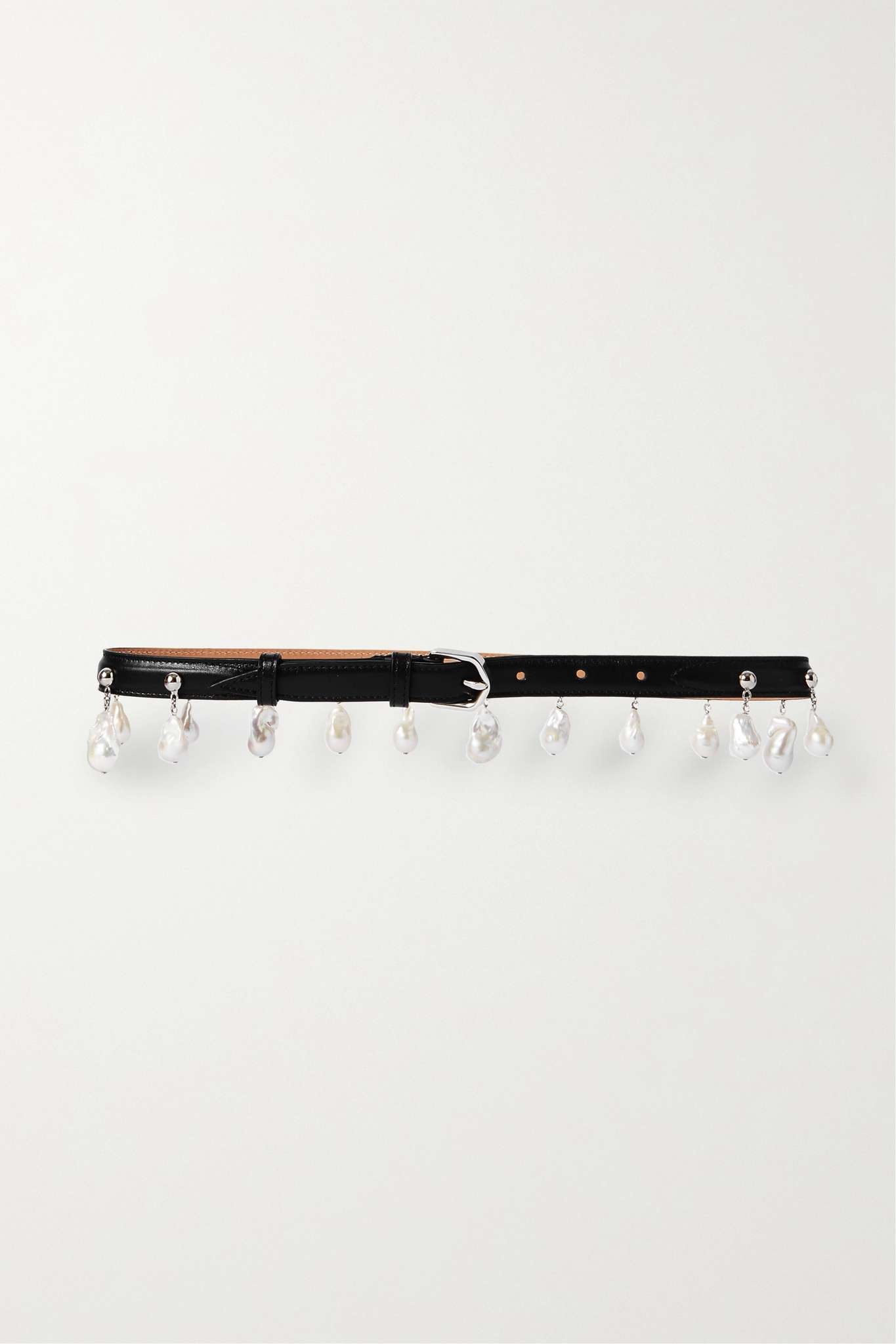 Pearl-embellished leather belt - 1