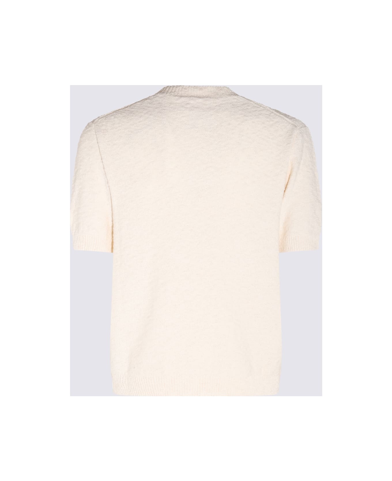 Off White Cotton Textured T-shirt - 2