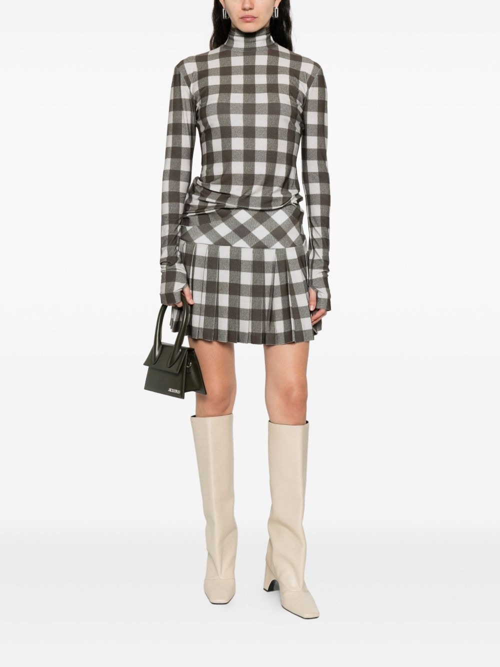 checked turtleneck top - 2