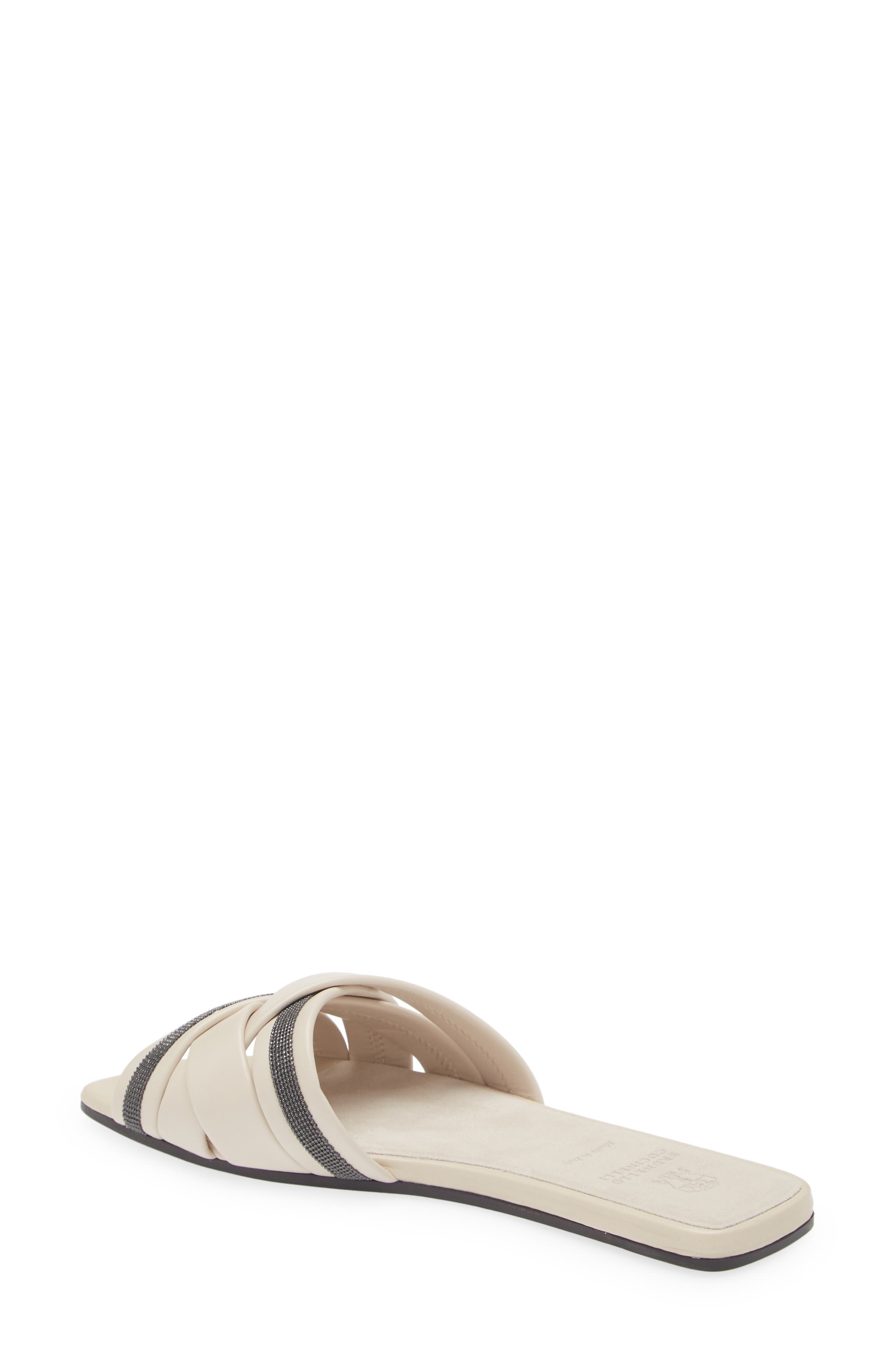 Brunello Cucinelli Monili Woven Slide Sandal in Ivory/Black at Nordstrom - 2