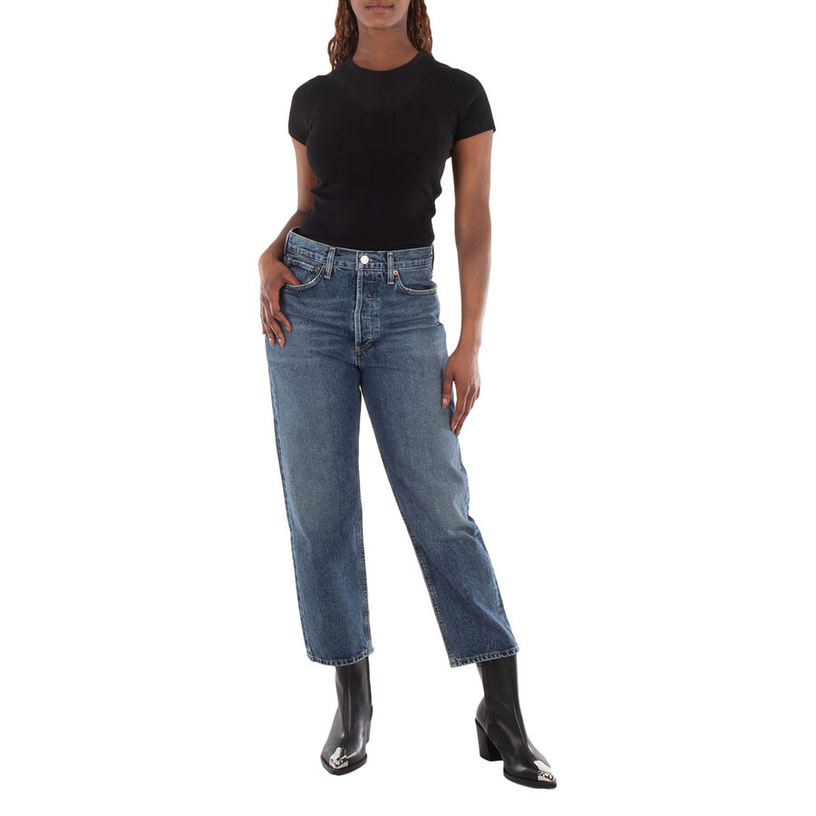 Agolde Ladies Black Arlo Rib Pocket Tee - 3