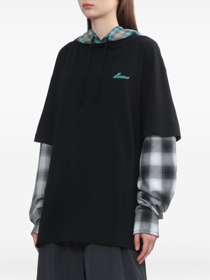 We11done plaid-paneled hooded top outlook