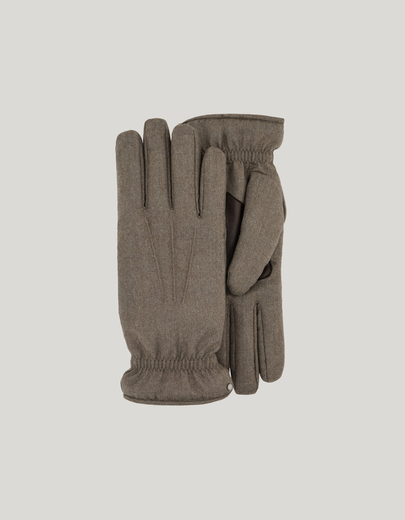 TAUPE WOOL GLOVES WITH CASHMERE LINING AND LEATHER DETAILS 1