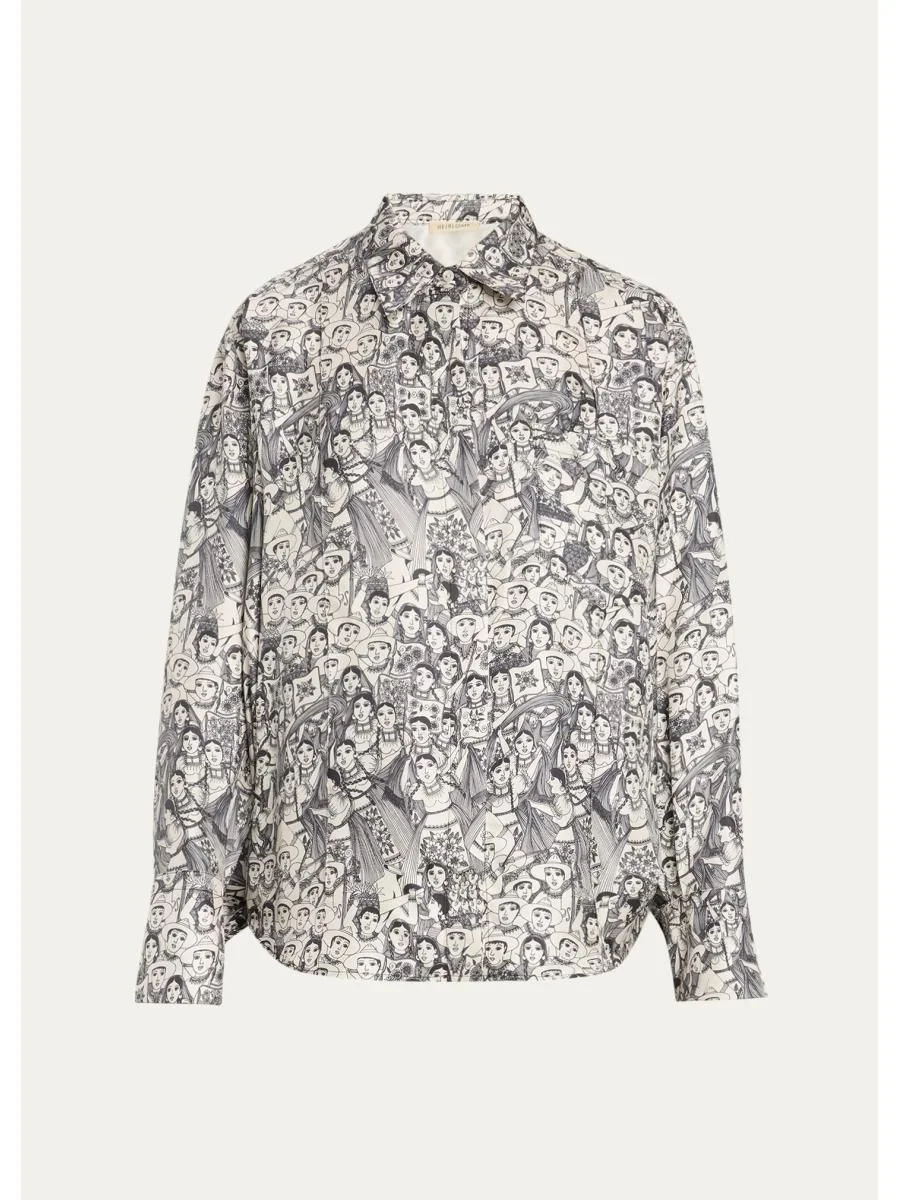 x Angelica Morales Gomez Printed Silk Twill Oversized Button-Down Shirt - 1