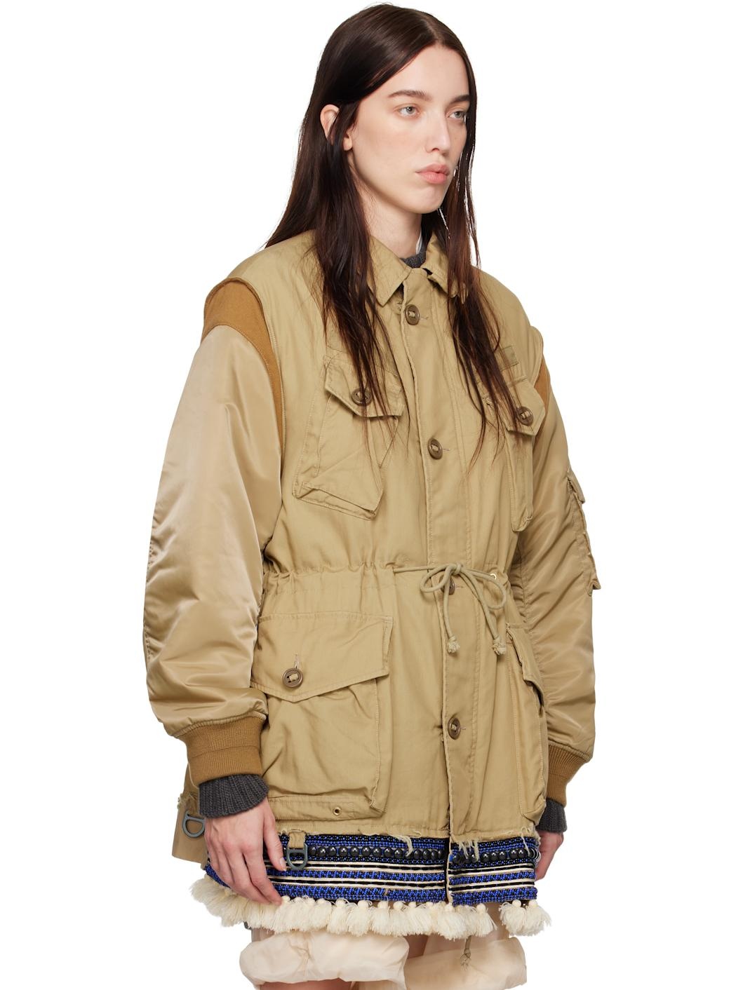 Beige Beaded Bomber Jacket - 2