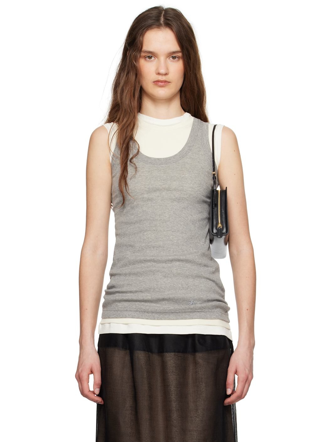 Gray & Off-White '3 Layers' Tank Top Set - 1
