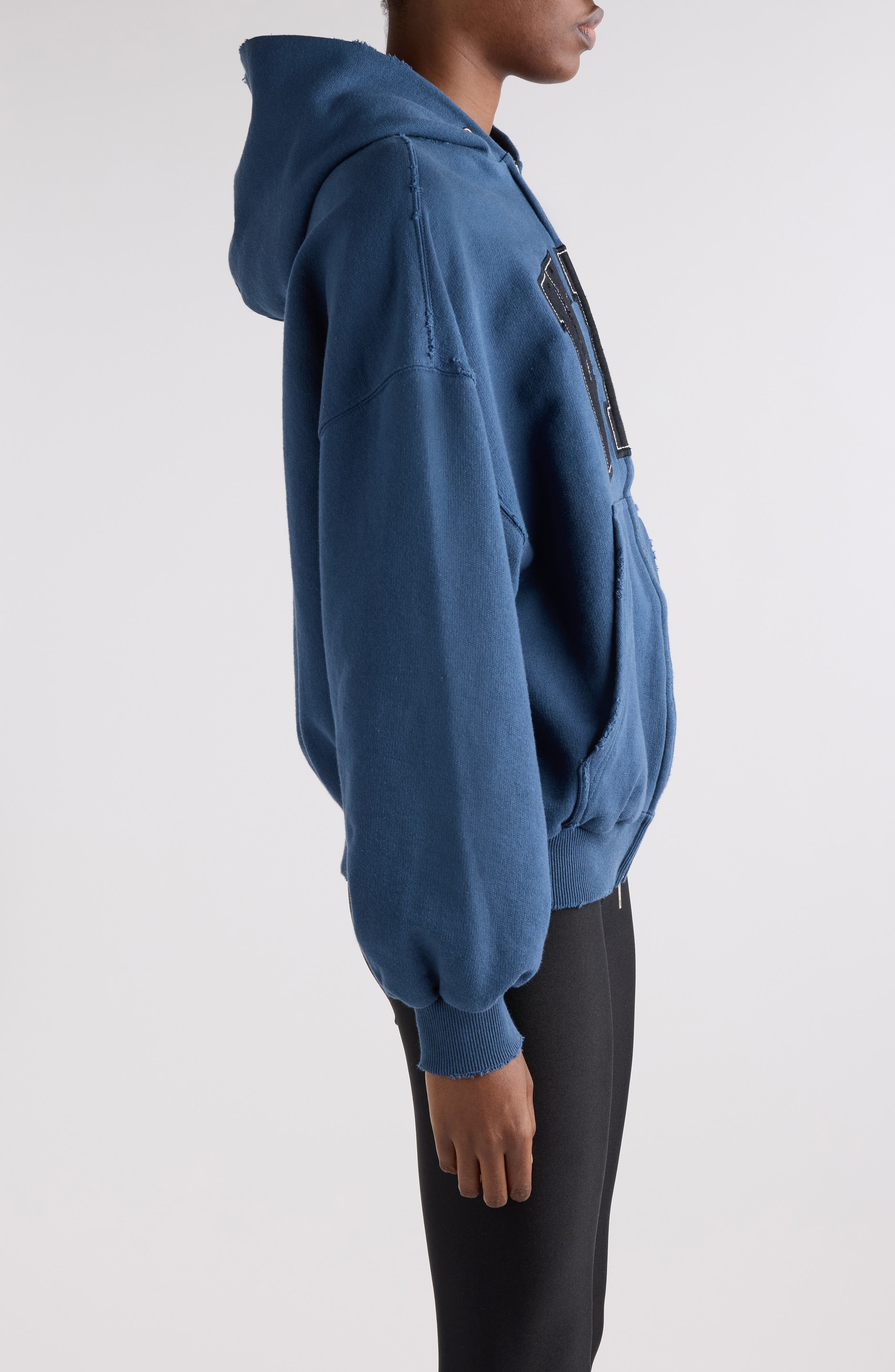 Balenciaga Shifted VIP Distressed Cotton Zip-Up Hoodie in 5002 Dark Blue at Nordstrom - 3
