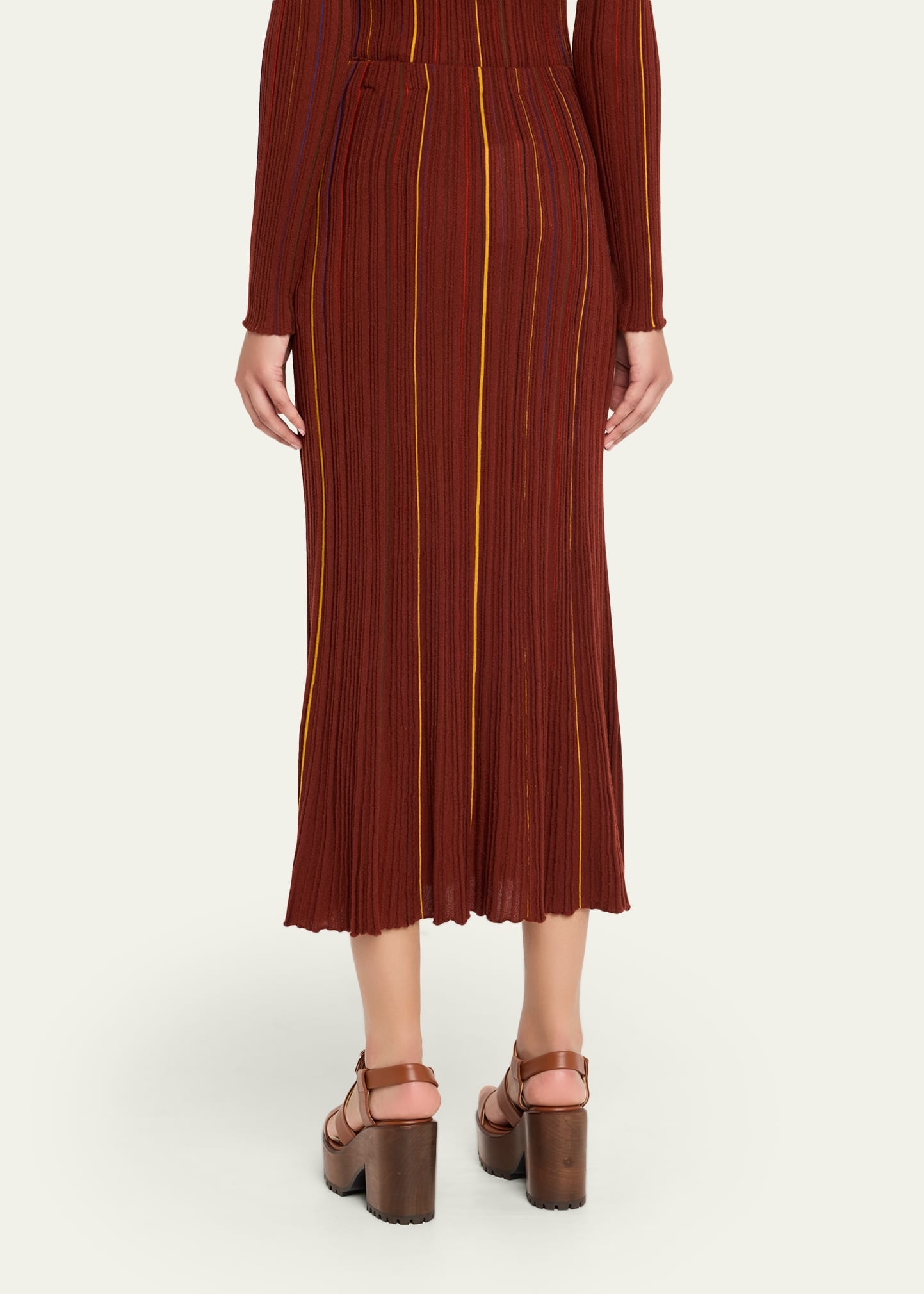 Celeano Stripe Pleated Knit Midi Skirt - 3