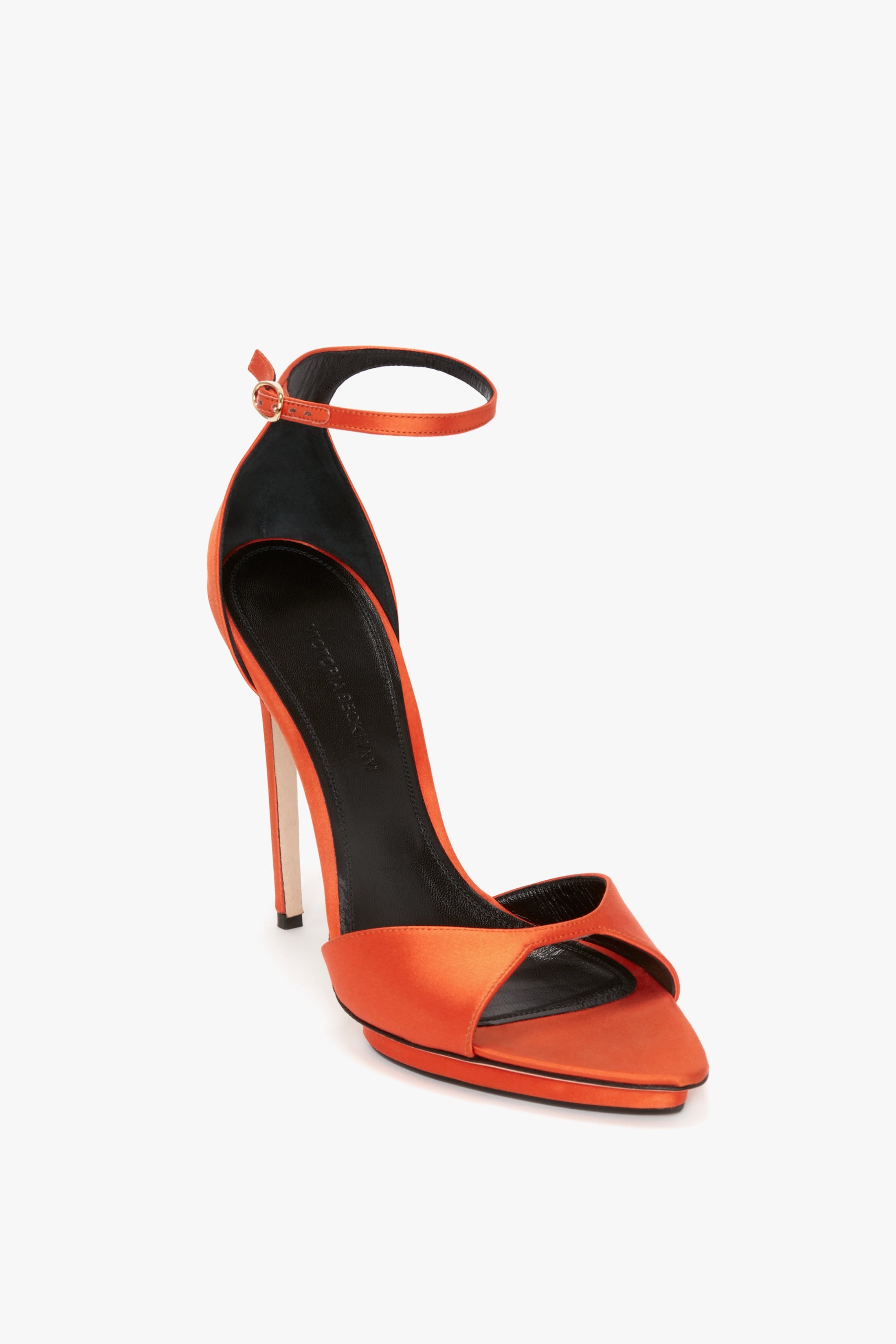 Pointy Toe Stiletto Sandal in Orange Satin - 6