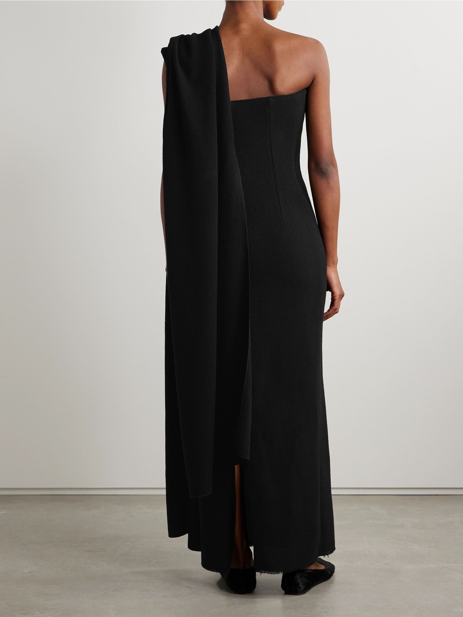 Fanny one-shoulder draped wool-tweed maxi dress Black - 4