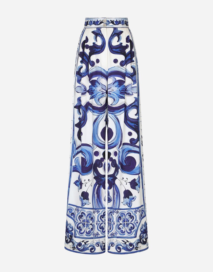 Flared majolica-print charmeuse pants - 3