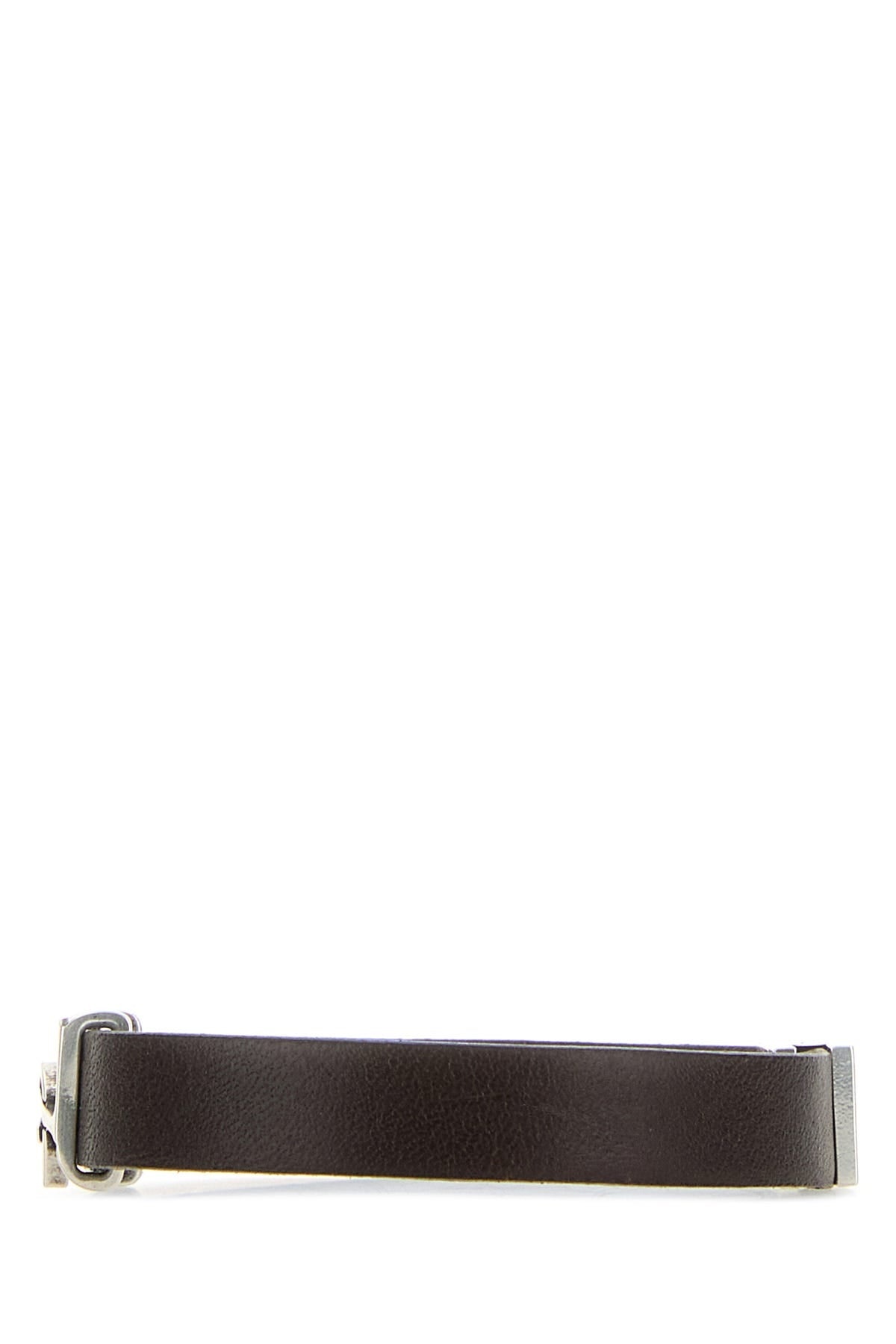 SAINT LAURENT Dark brown leather Cassandre bracelet