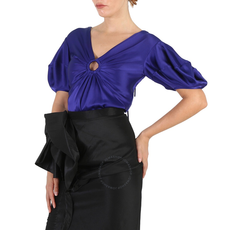 Stella Mccartney Sapphire Blue Puff-Sleeve Ruched Blouse - 4