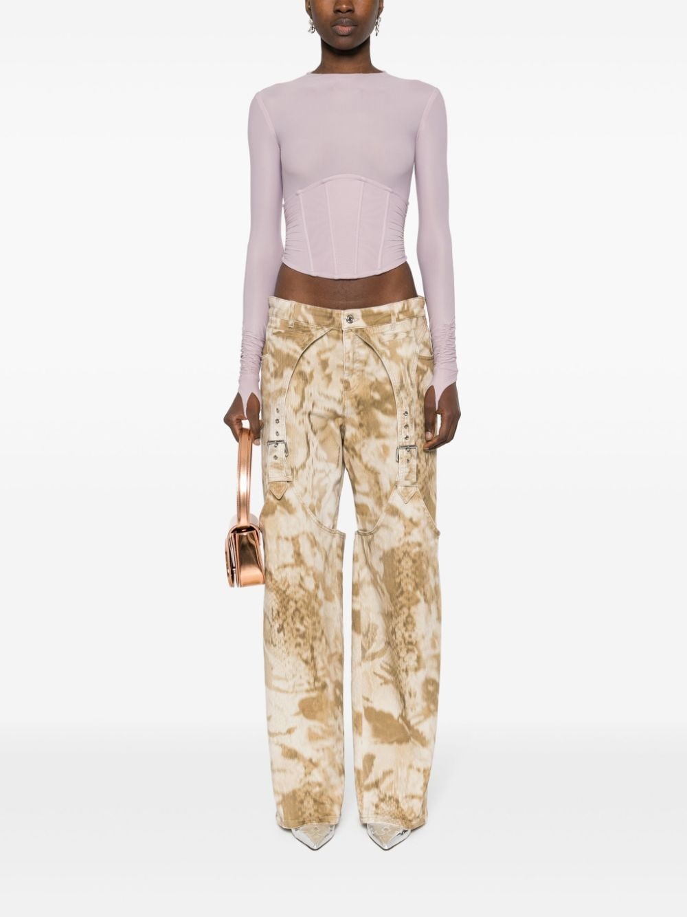 python-print wide-leg jeans - 2