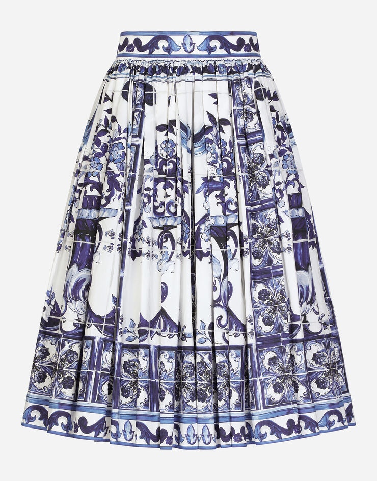 Poplin midi skirt with majolica print - 1