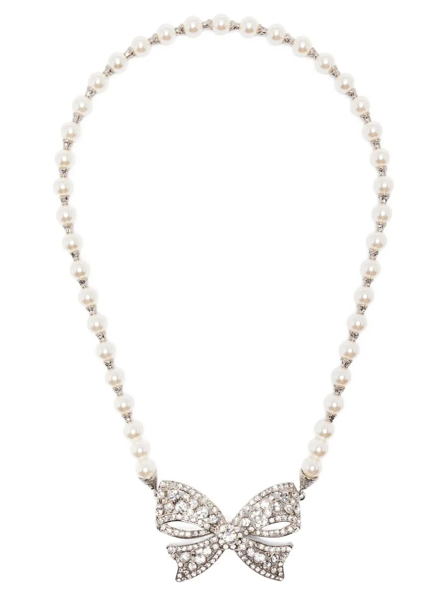 Alessandra Rich Pearl Bow Necklace - 1