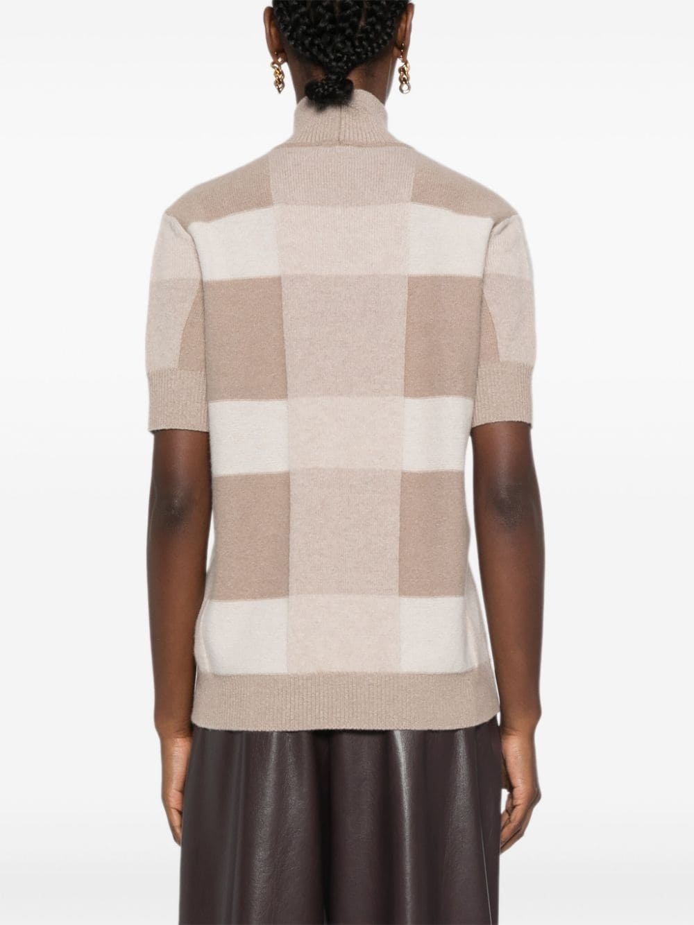 mock-neck check-pattern sweater - 4
