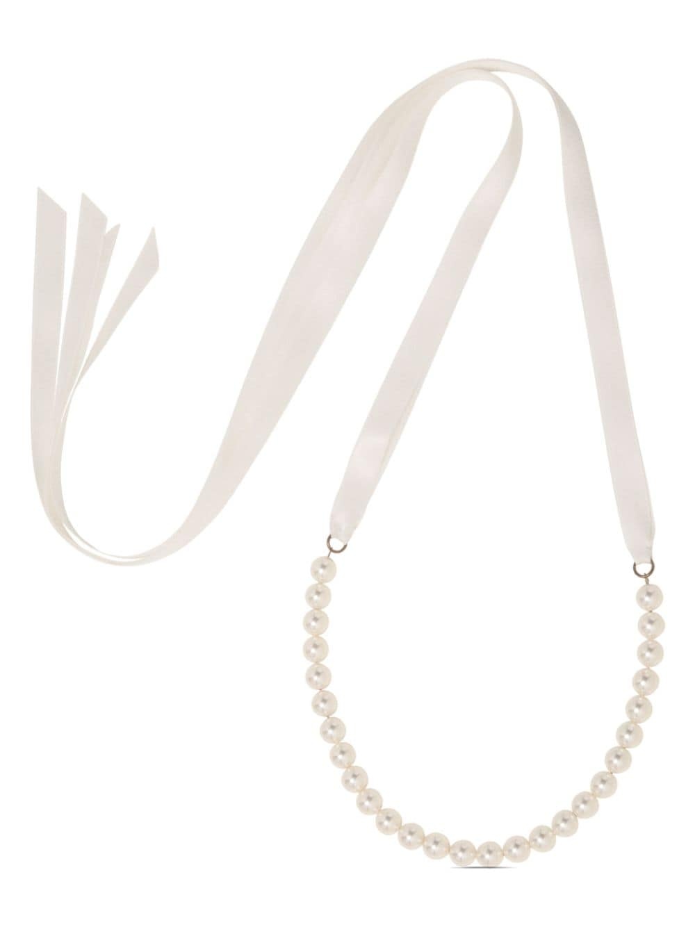 pearl-embellished ribbon tie necklace - 1