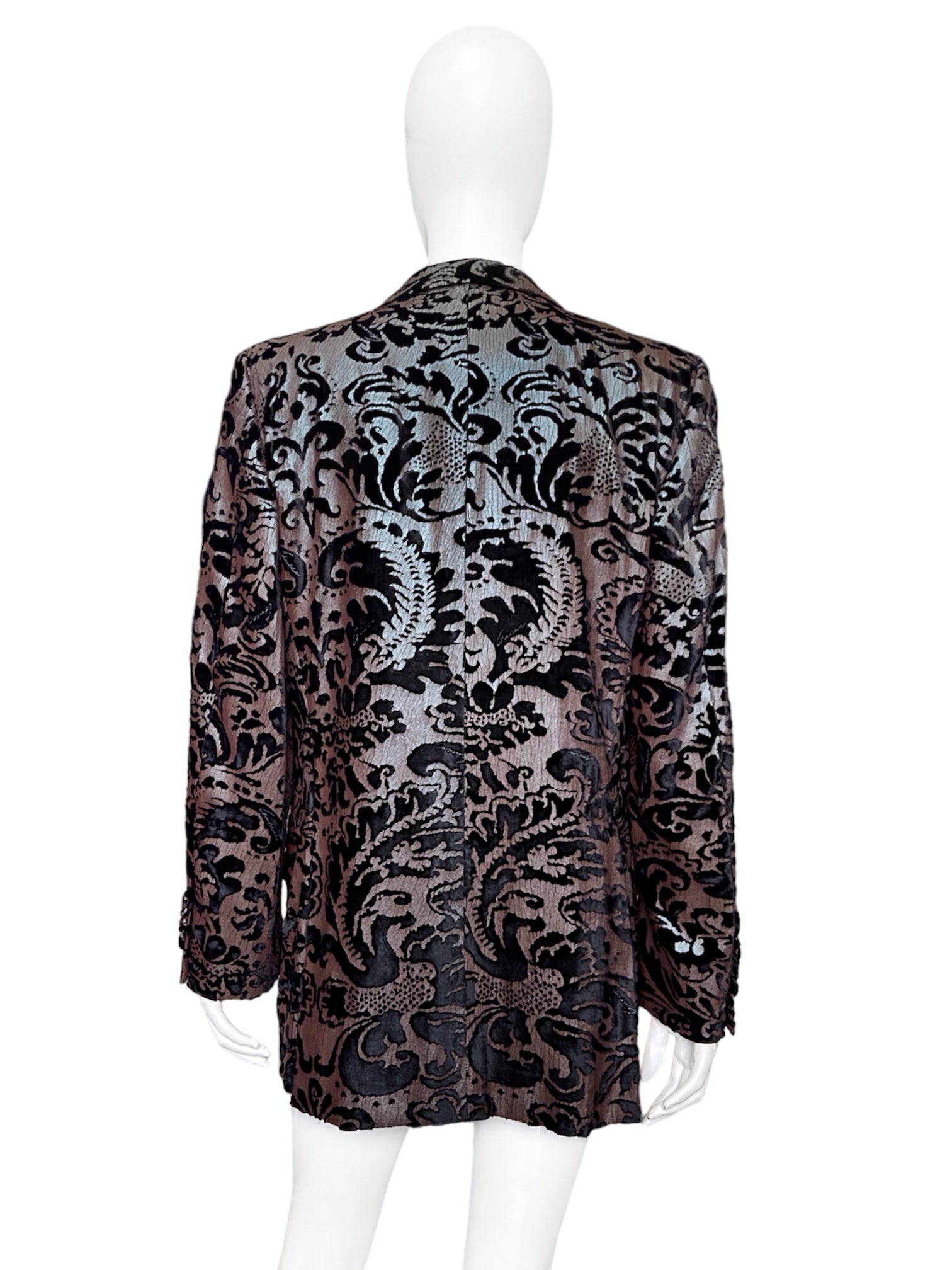 STATEMENT Gucci Spring 2000 Tom Ford Runway Men’s Damask Iridescent Floral Velvet Tuxedo Blazer Jack - 6