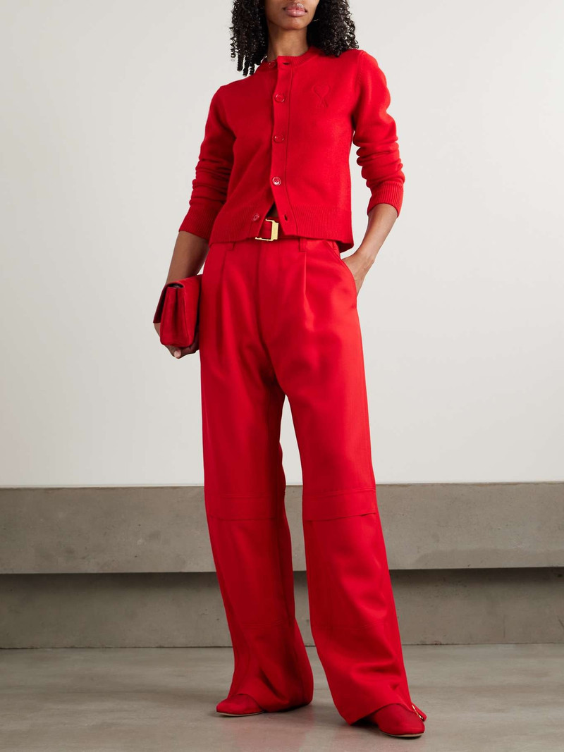 AMI Paris Belted zip-detailed wool-canvas wide-leg pants Red outlook