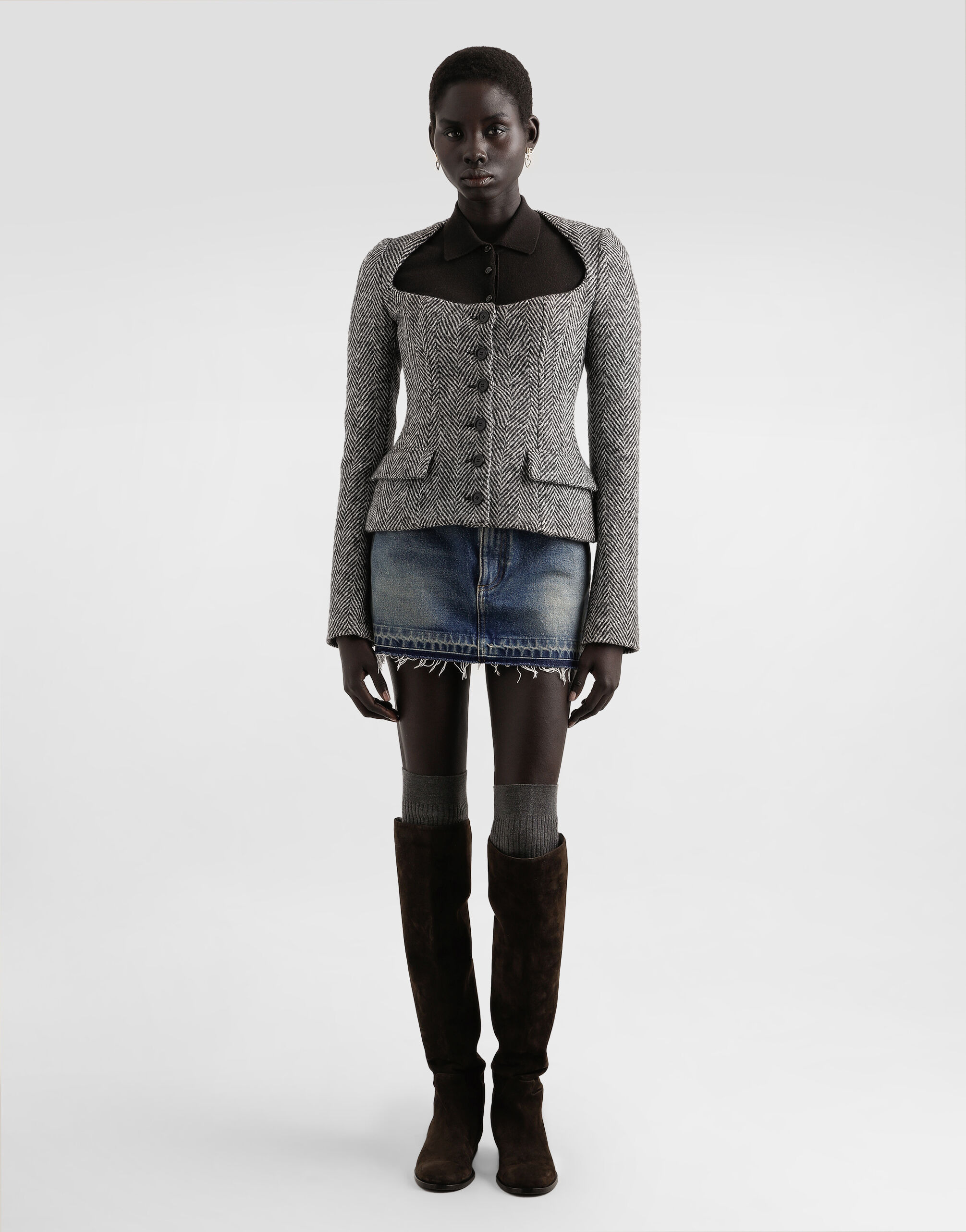 Single-breasted jacket in wool chevron - 2