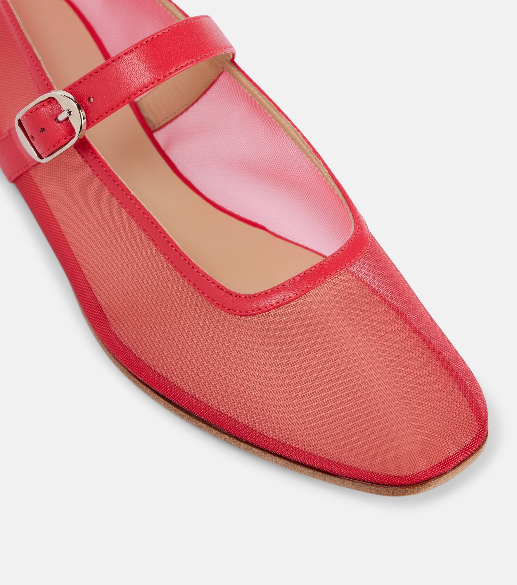 Leather-trimmed mesh Mary Jane flats - 5