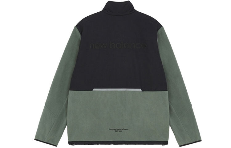 New Balance Colorblock logo Sports Stand Collar Polar Fleece Jacket Black Green 6DB42133-KH - 2