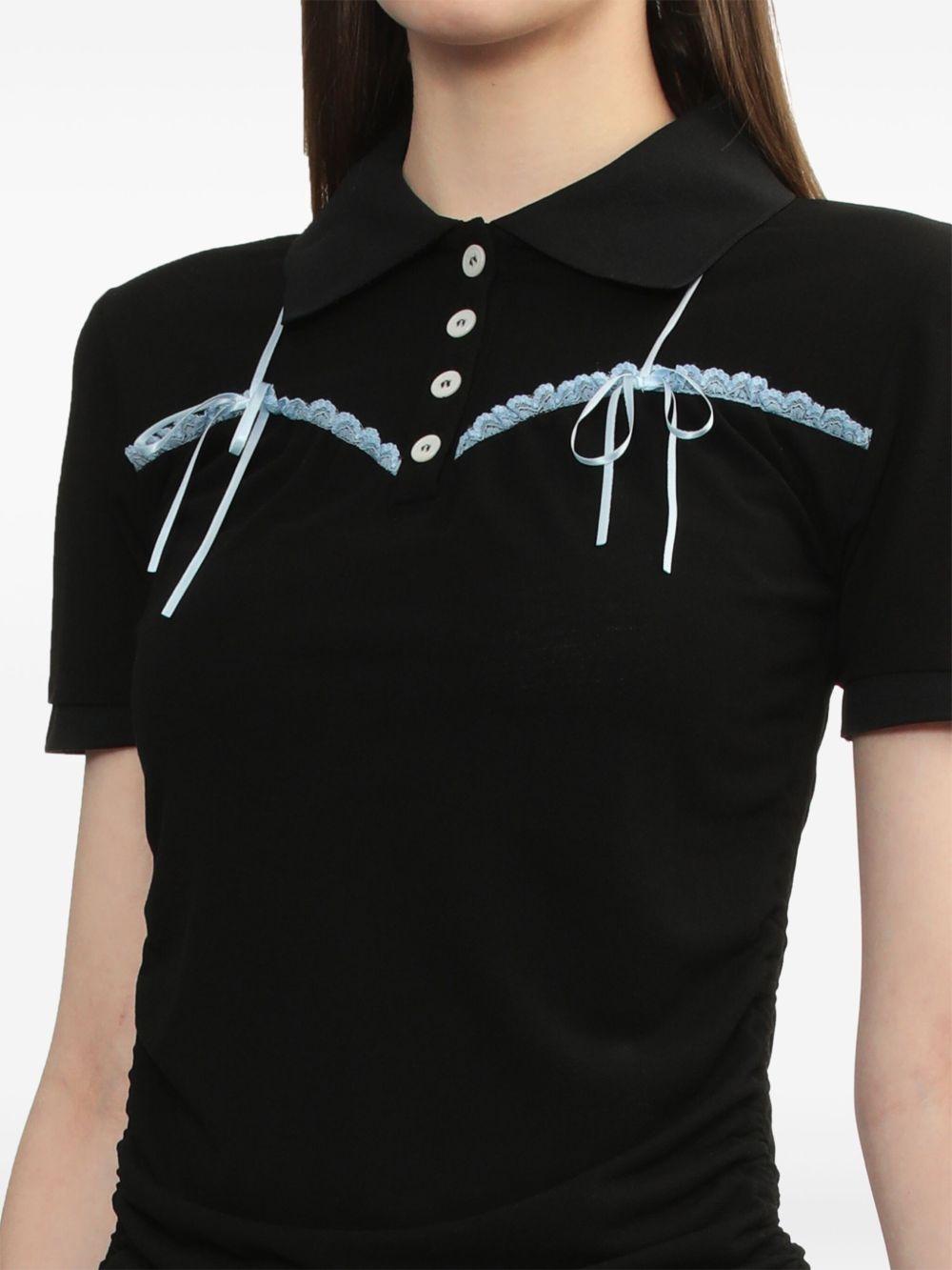 lace-detailing polo top - 5