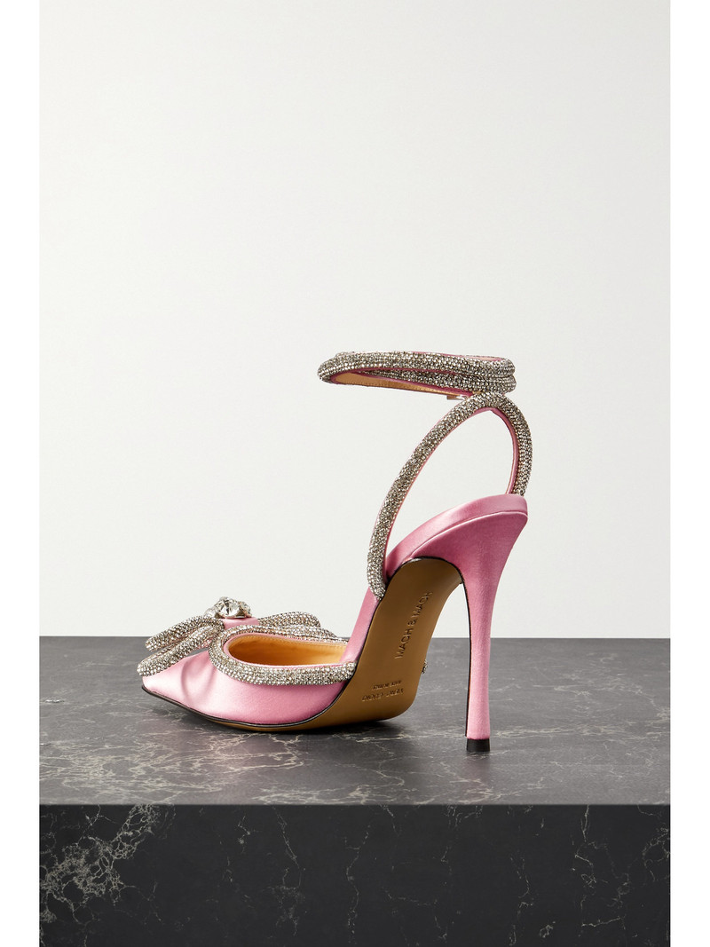 Double Bow Crystal-embellished Silk-satin Point-toe Pumps 3