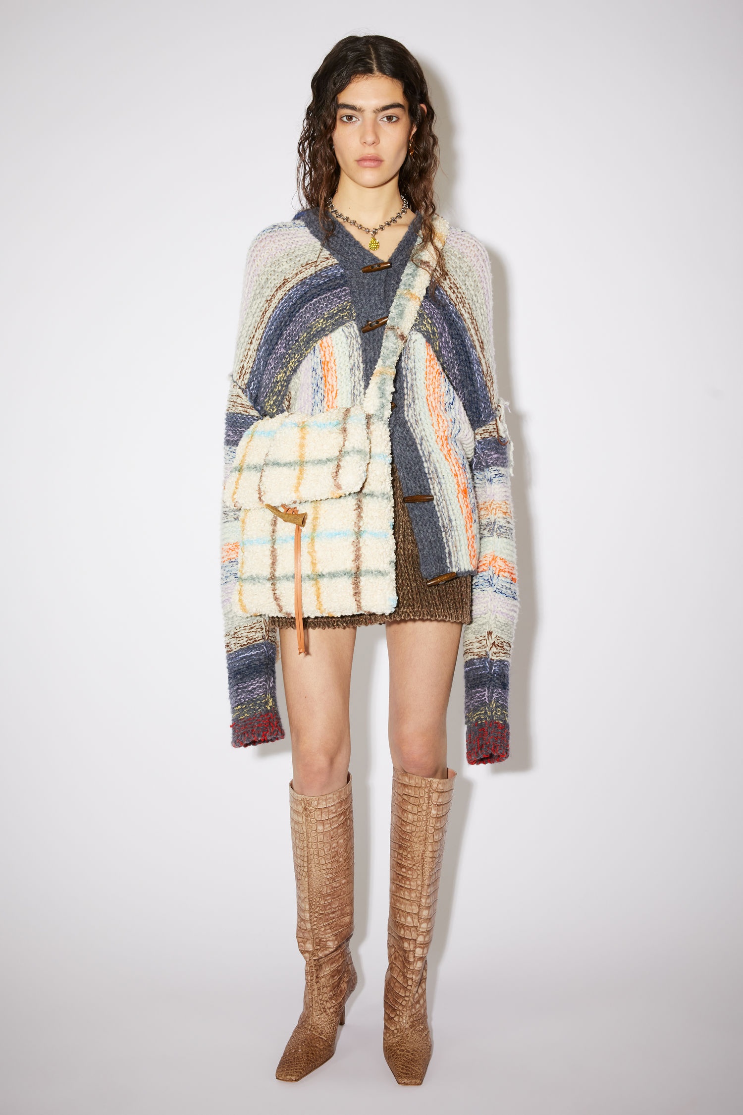 Fluffy check crossbody - Beige - 3