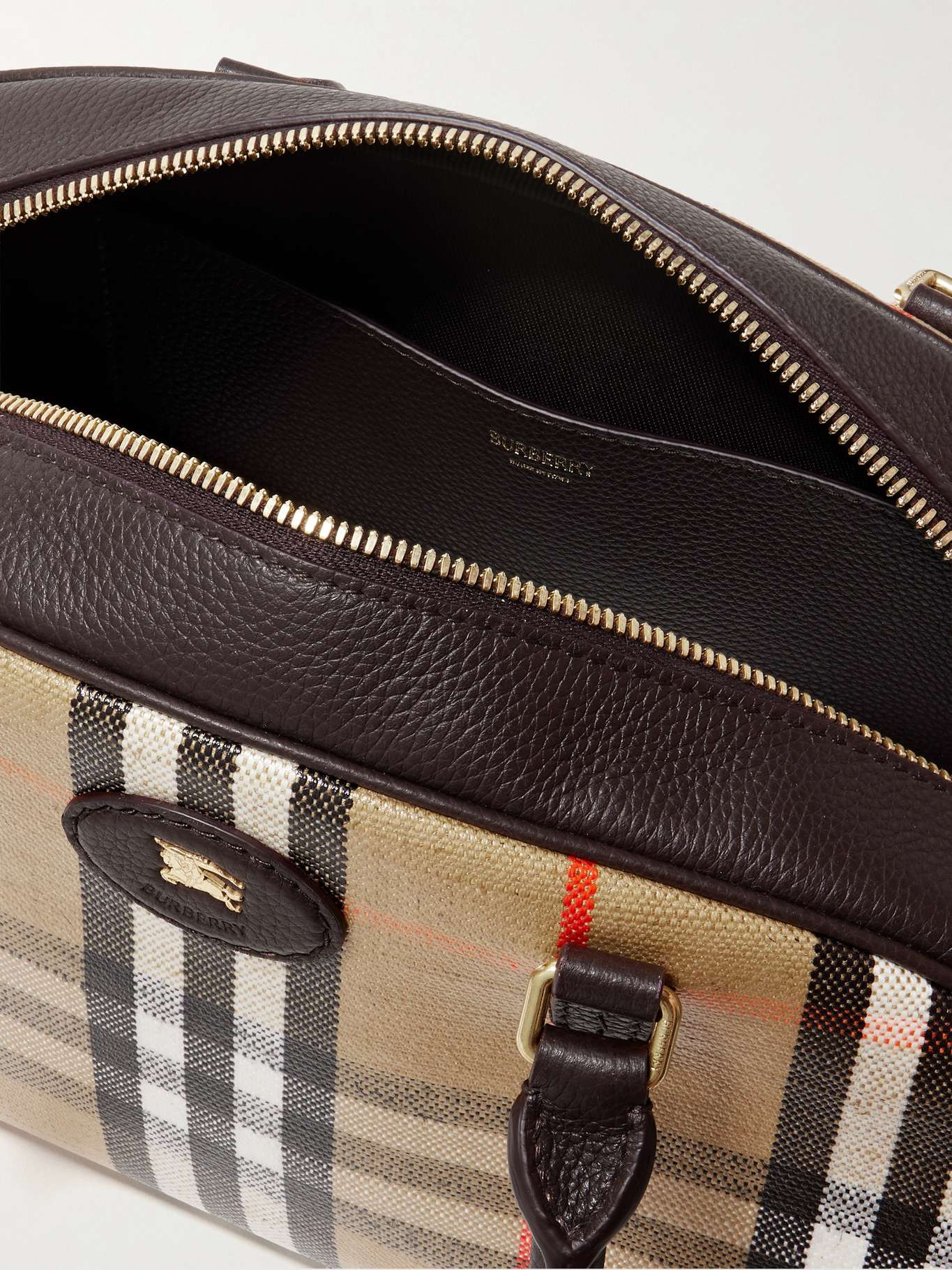 Textured leather-trimmed coated canvas-jacquard tote Sand - 5