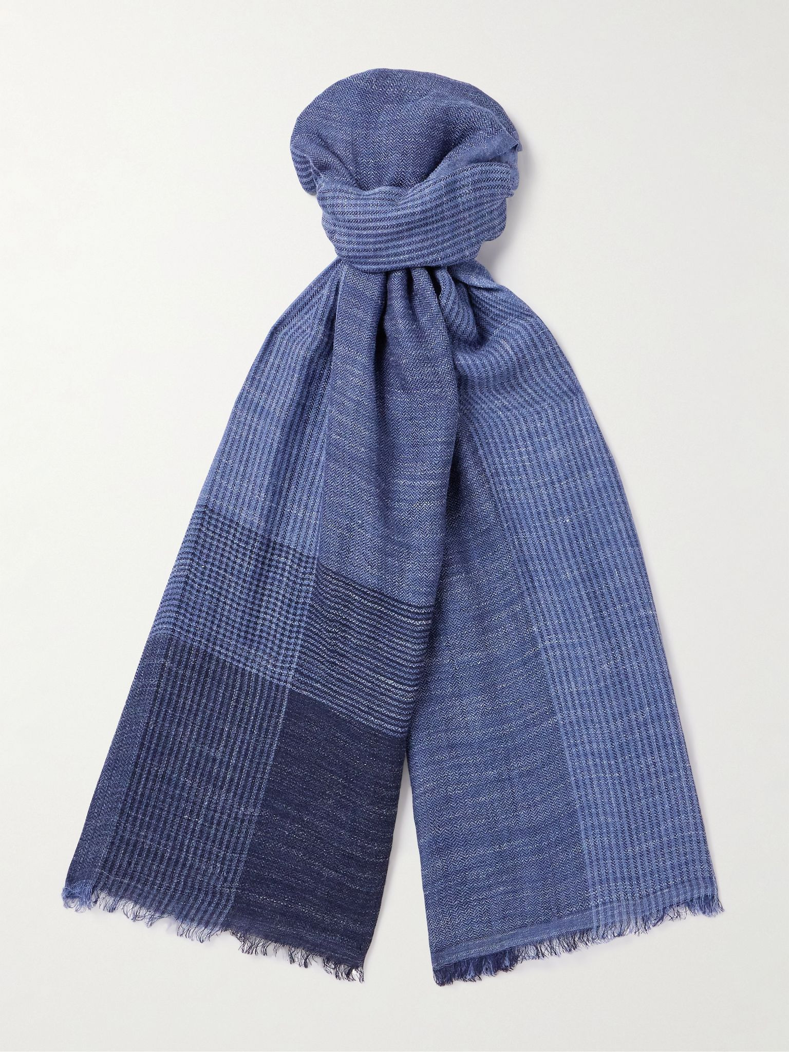 Colour-Block Silk and Linen-Blend Scarf Blue - 1