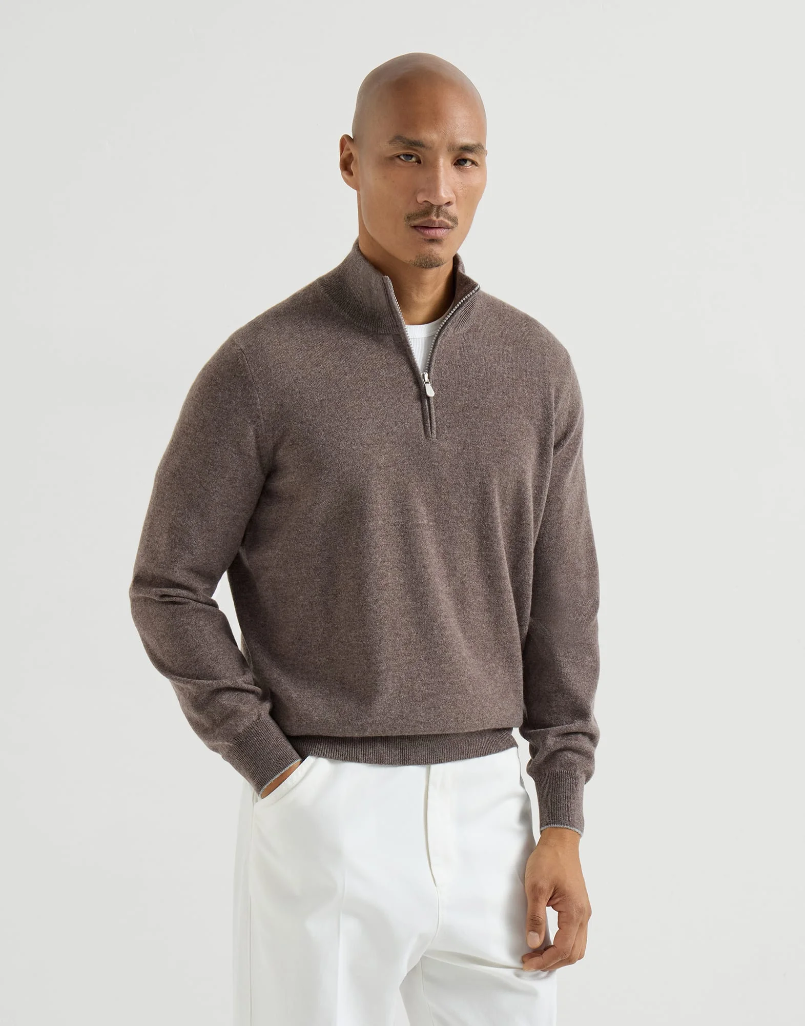 Cashmere sweater with half zip - 1