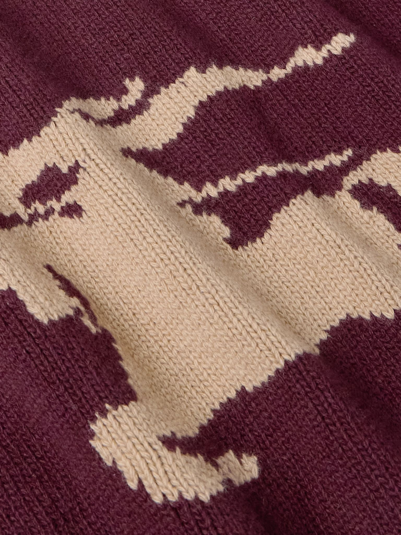 Logo-Jacquard Wool and Cashmere-Blend Sweater Burgundy - 4